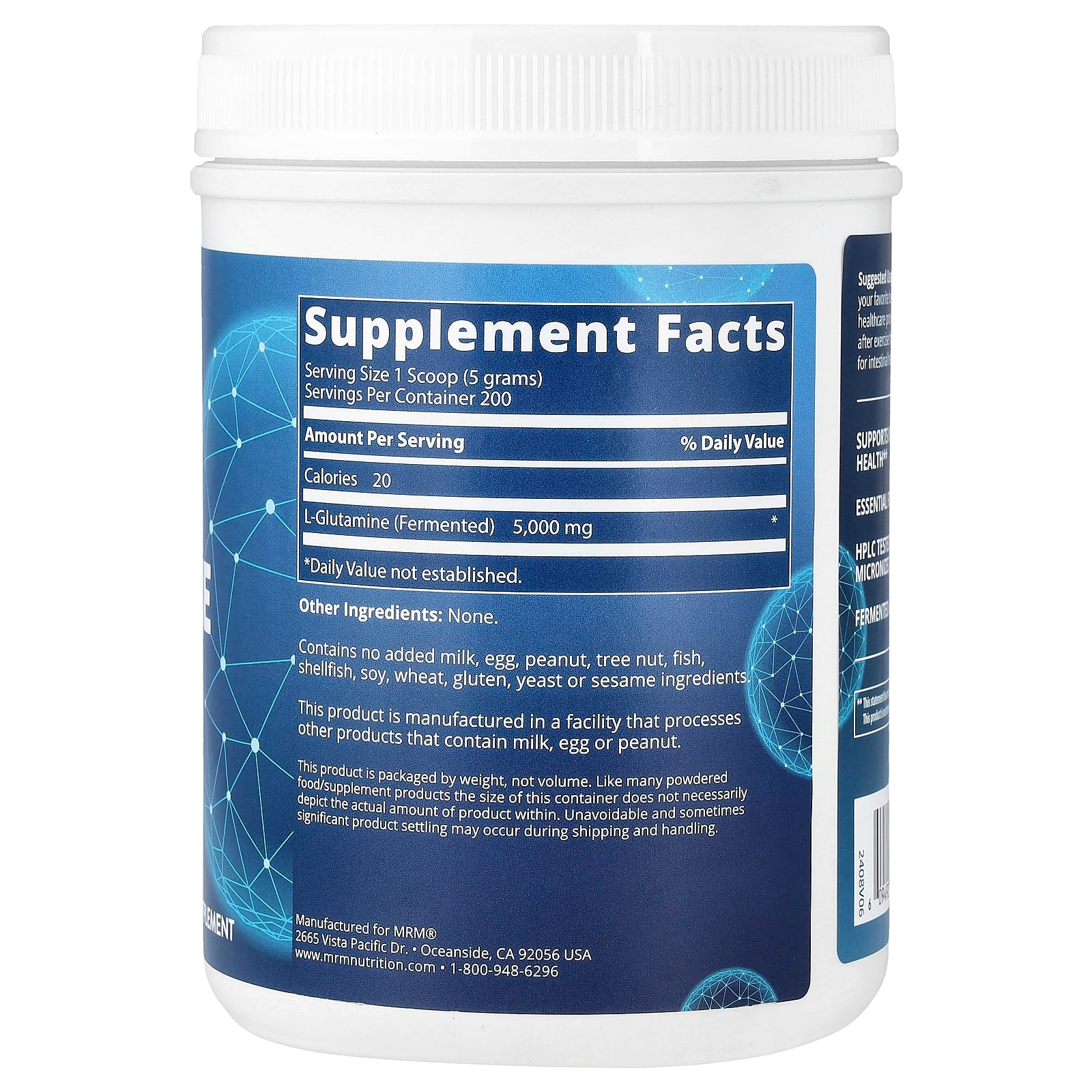 MRM Nutrition, L-Glutamine 1000, Recovery, 2.2 lbs (1,000 g)