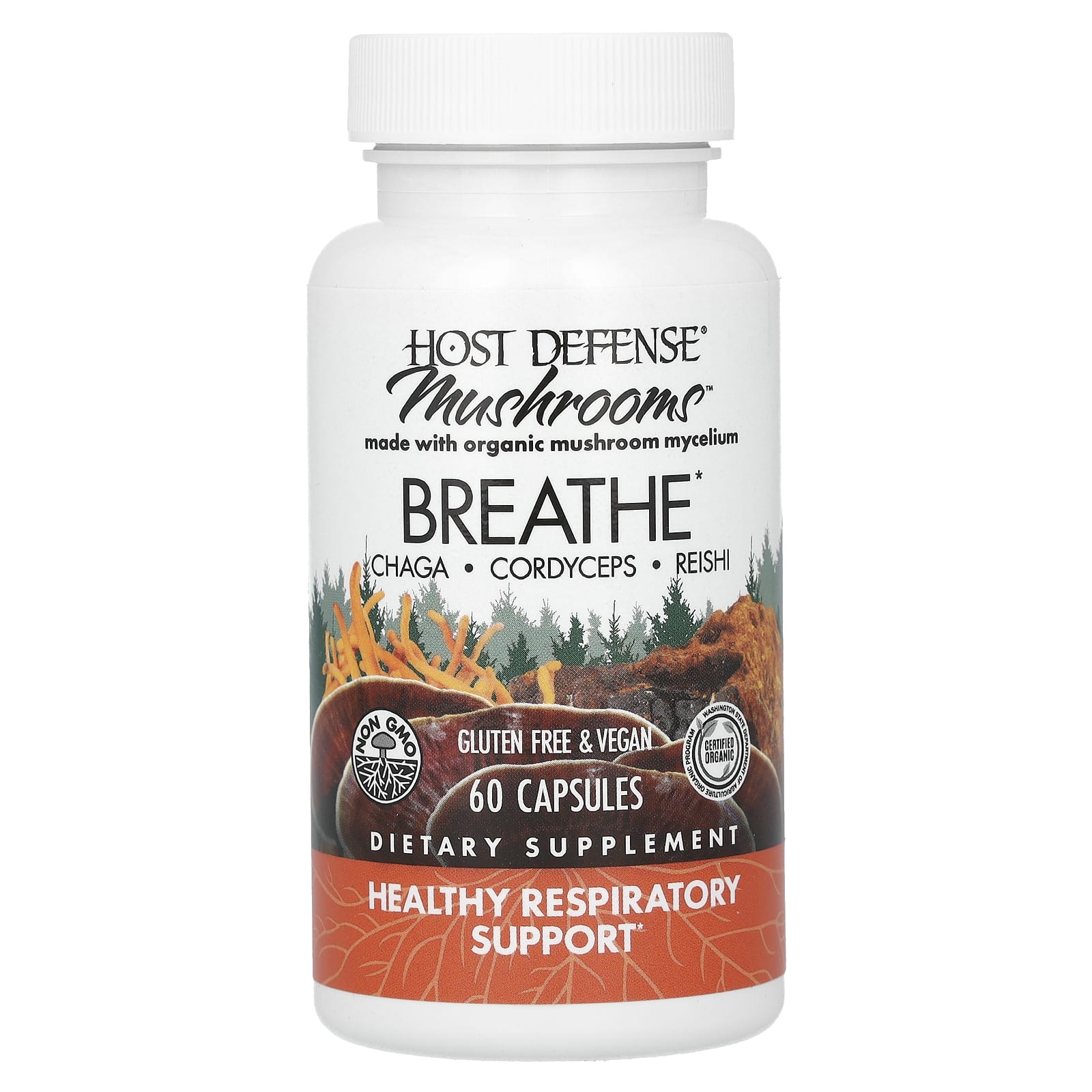 Host Defense, Host Defense Mushrooms, Breathe, 60 Capsules