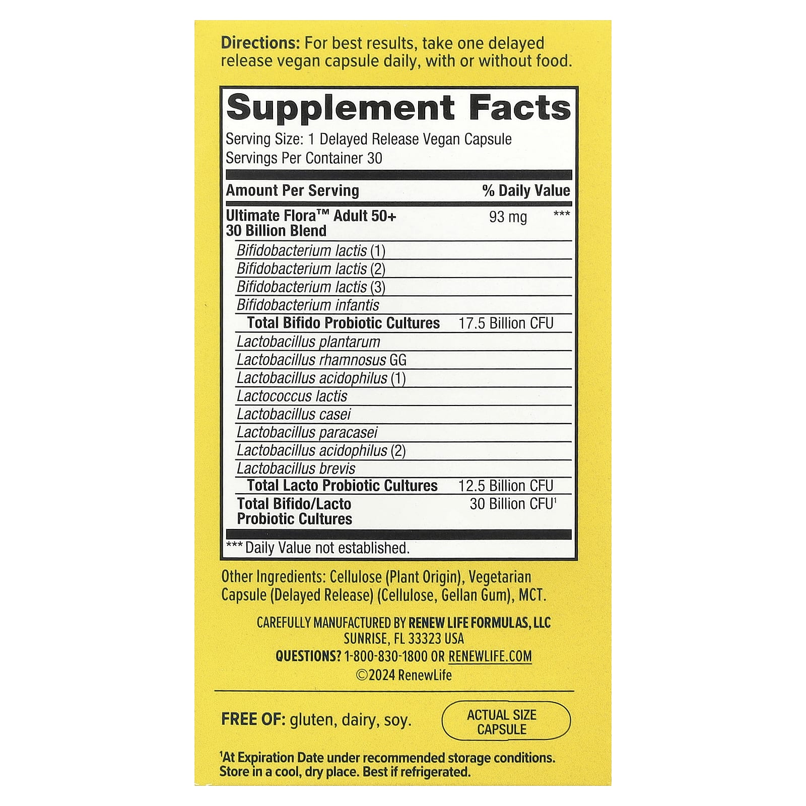 Renew Life, Ultimate Probiotic Flora™, Adult 50+ , 30 Billion CFU, 30 Delayed Release Vegan Capsules