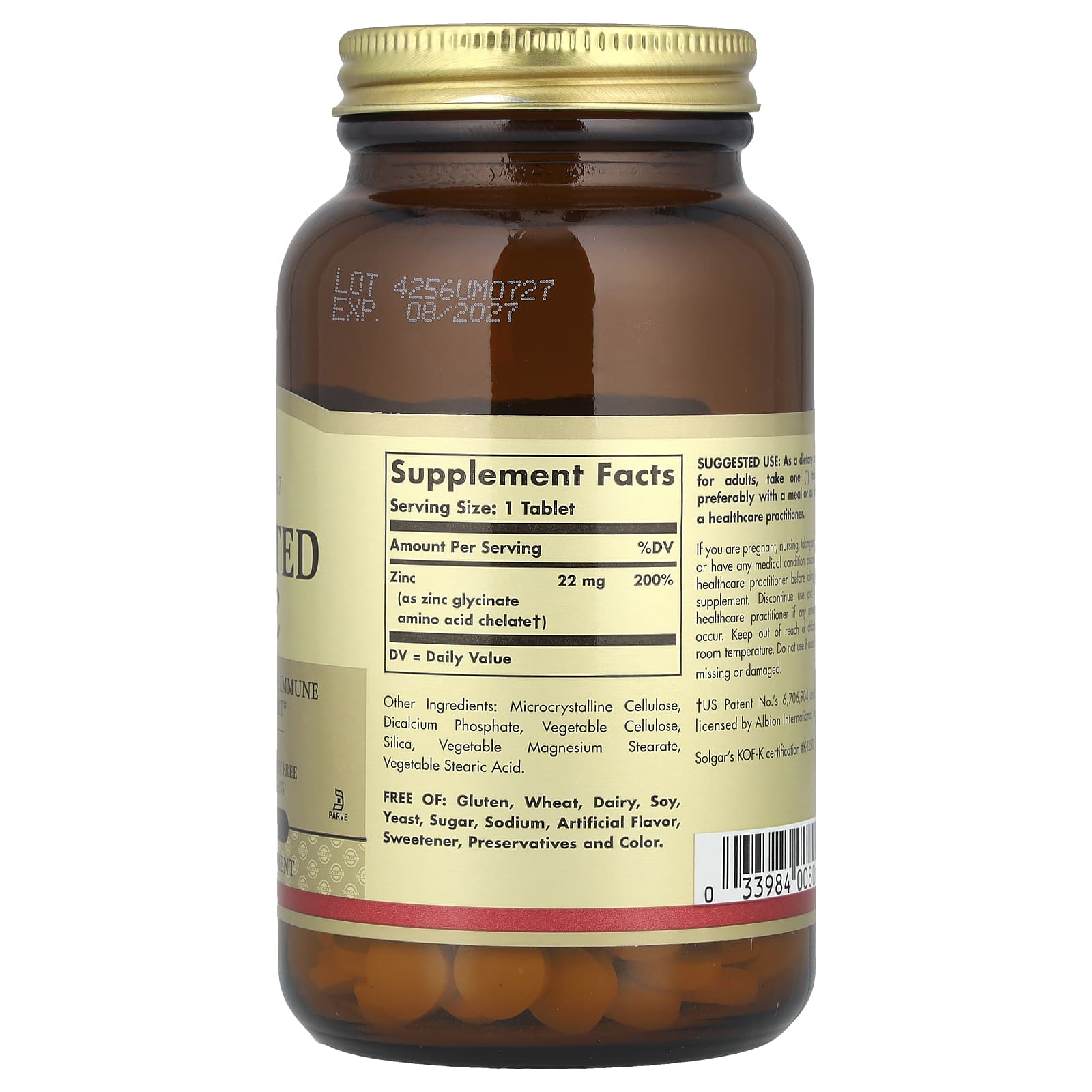Solgar, Chelated Zinc, 250 Tablets (22 mg per Tablet)