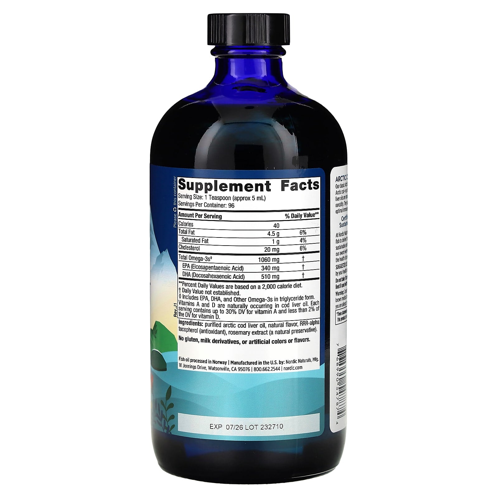 Nordic Naturals, Arctic Cod Liver Oil, Orange, 1,060 mg, 16 fl oz (473 ml)