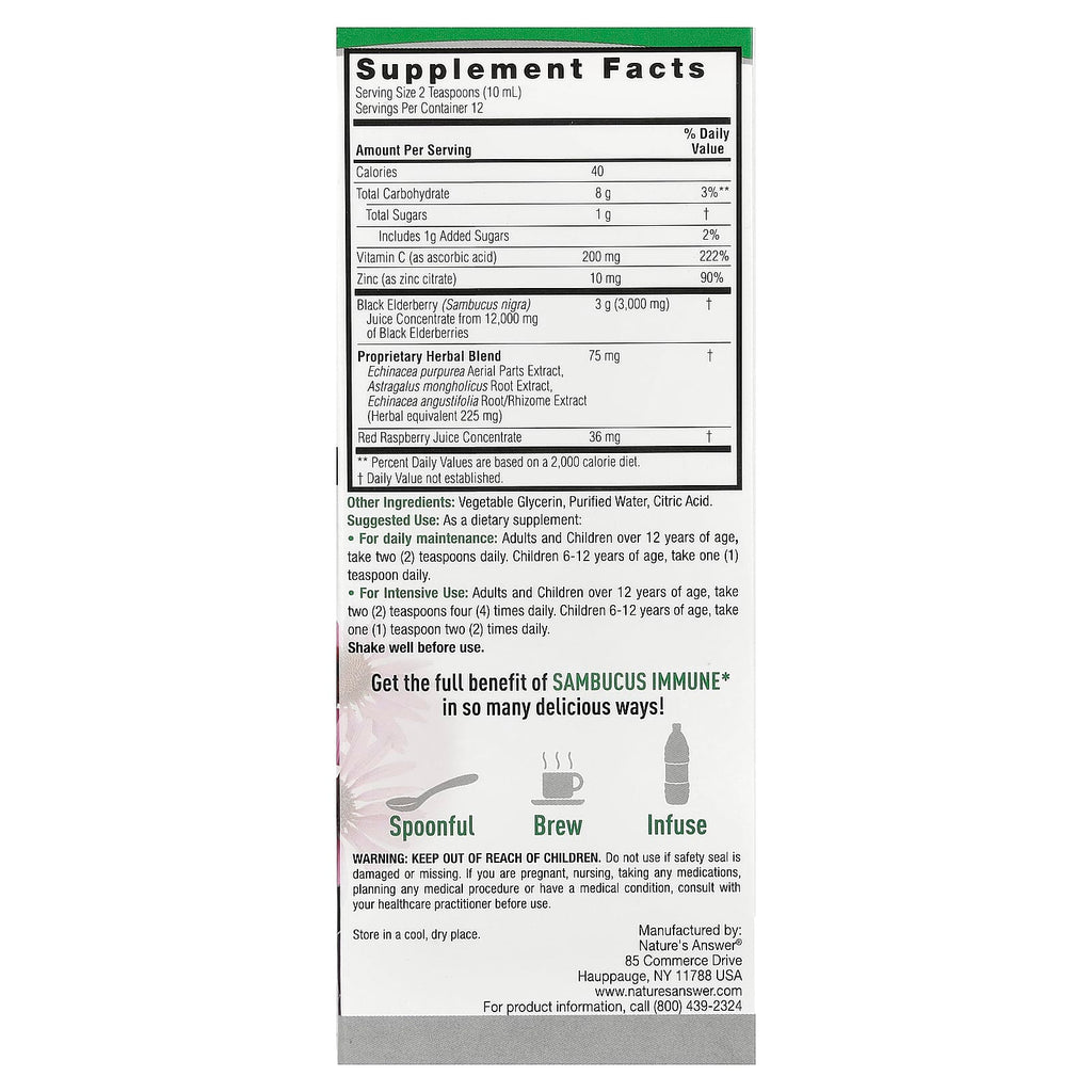 Nature's Answer, Sambucus Immune, Black Elderberry, 4 fl oz (120 ml)