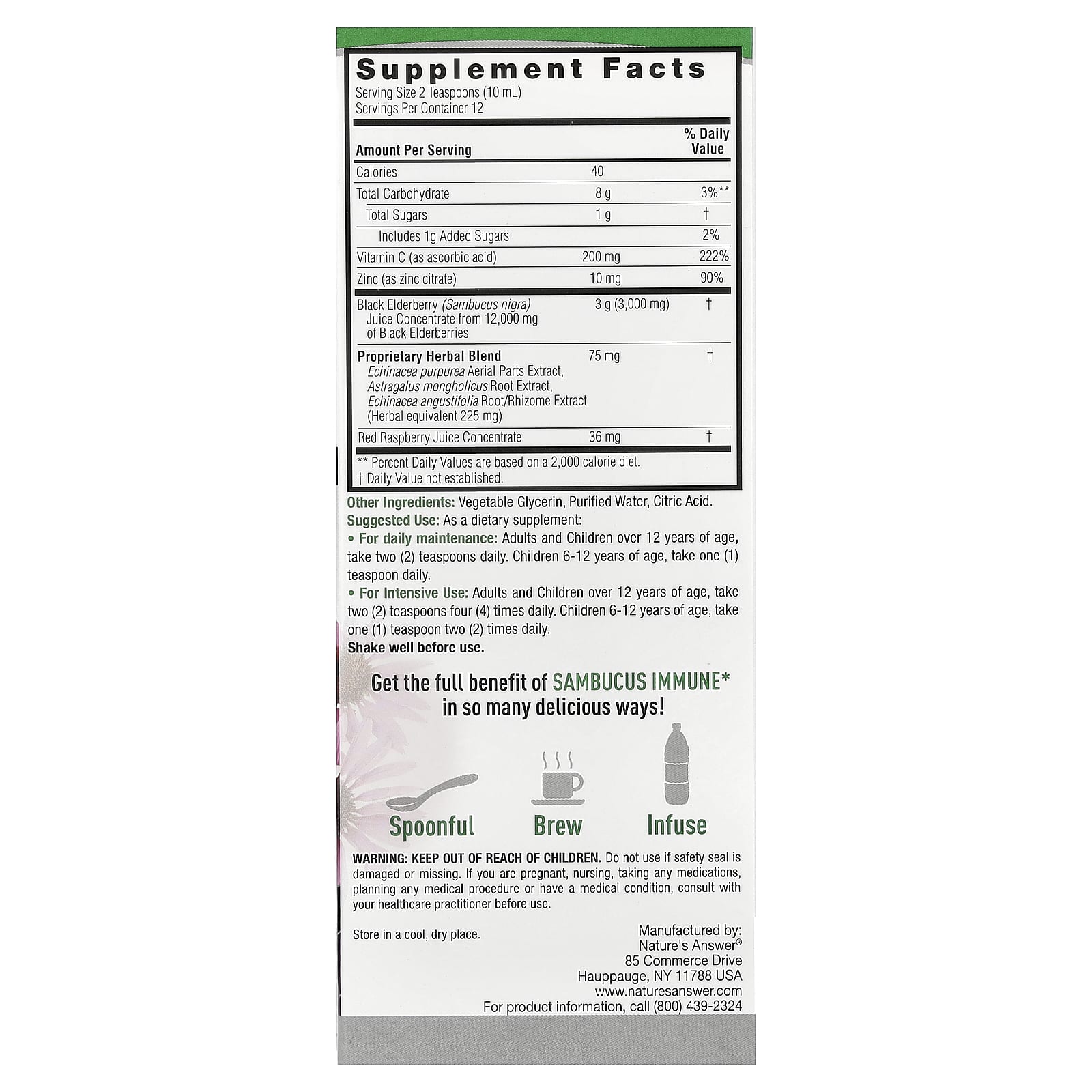 Nature's Answer, Sambucus Immune, Black Elderberry, 4 fl oz (120 ml)