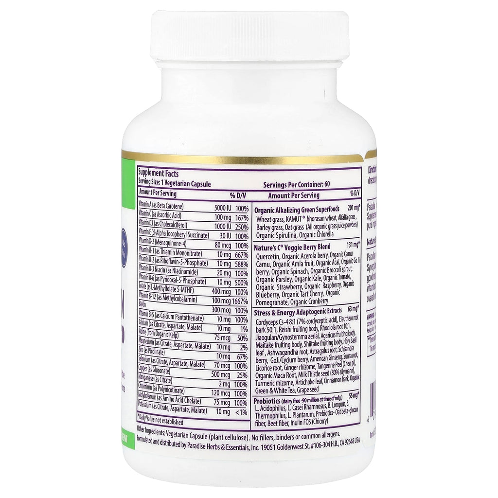 Paradise Herbs, Earth's Blend ®, One Daily Superfood Multi-Vitamin, No Iron, 60 Vegetarian Capsules