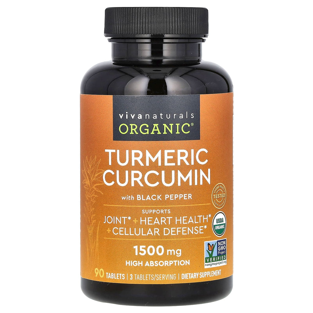 Viva Naturals, Organic Turmeric Curcumin with Black Pepper, 90 Tablets