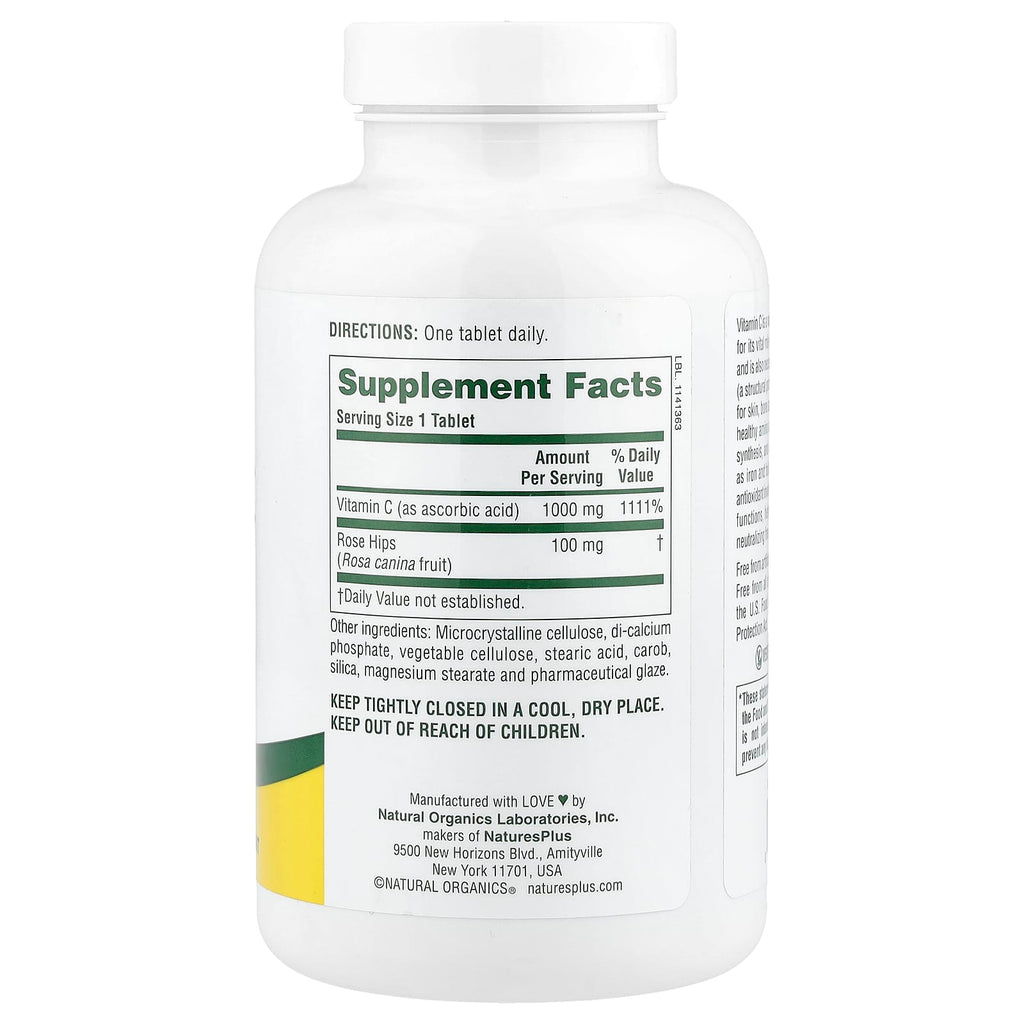 NaturesPlus, Vitamin C with Rosehips, High Potency, 180 Tablets