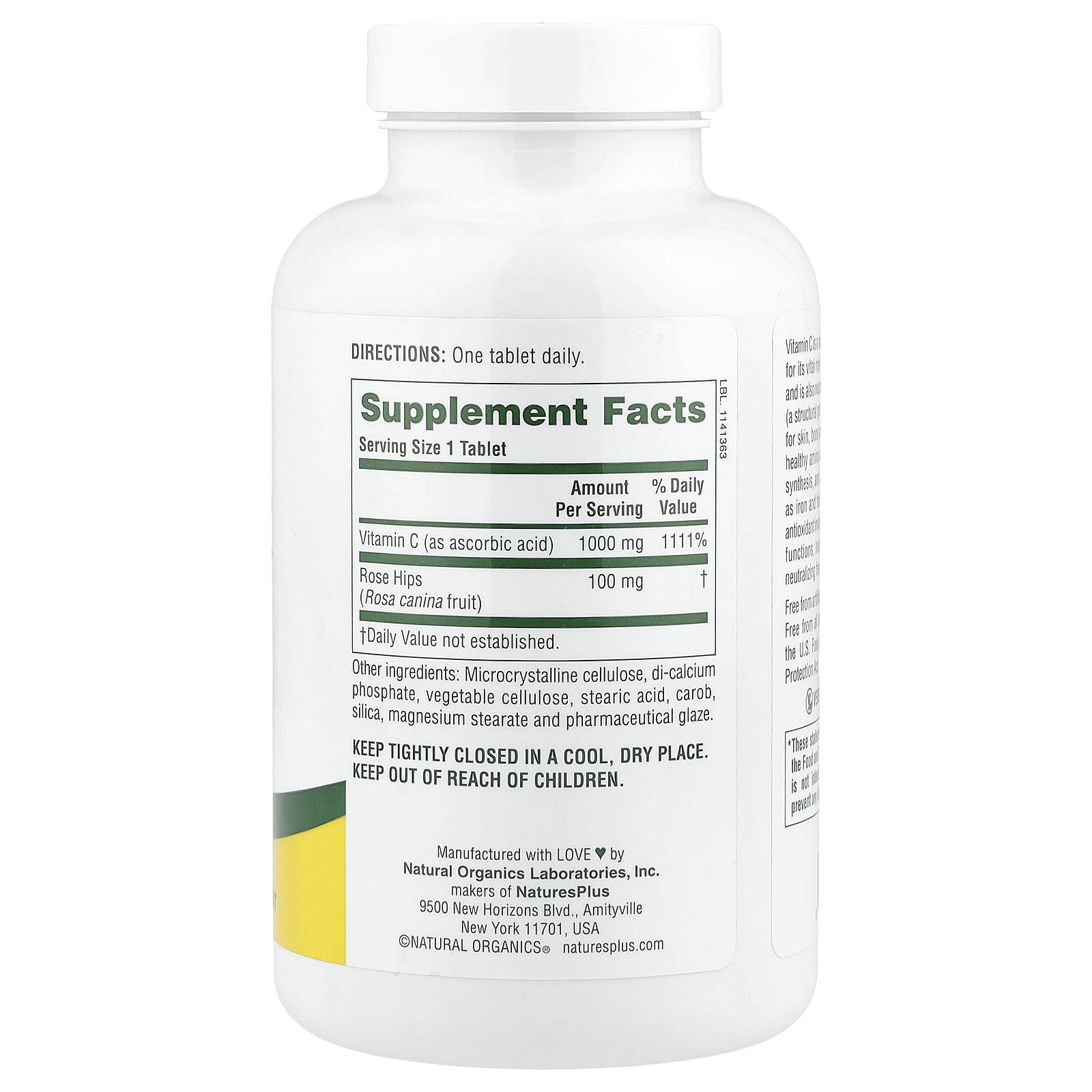 NaturesPlus, Vitamin C with Rosehips, High Potency, 180 Tablets