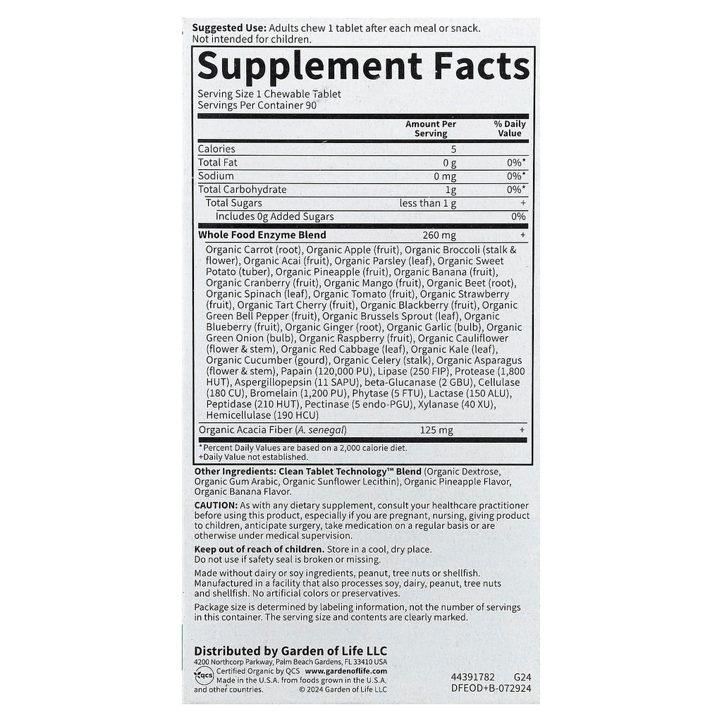 Garden of Life, Dr. Formulated Enzymes, Organic Digest+, Tropical Fruit, 90 Chewables