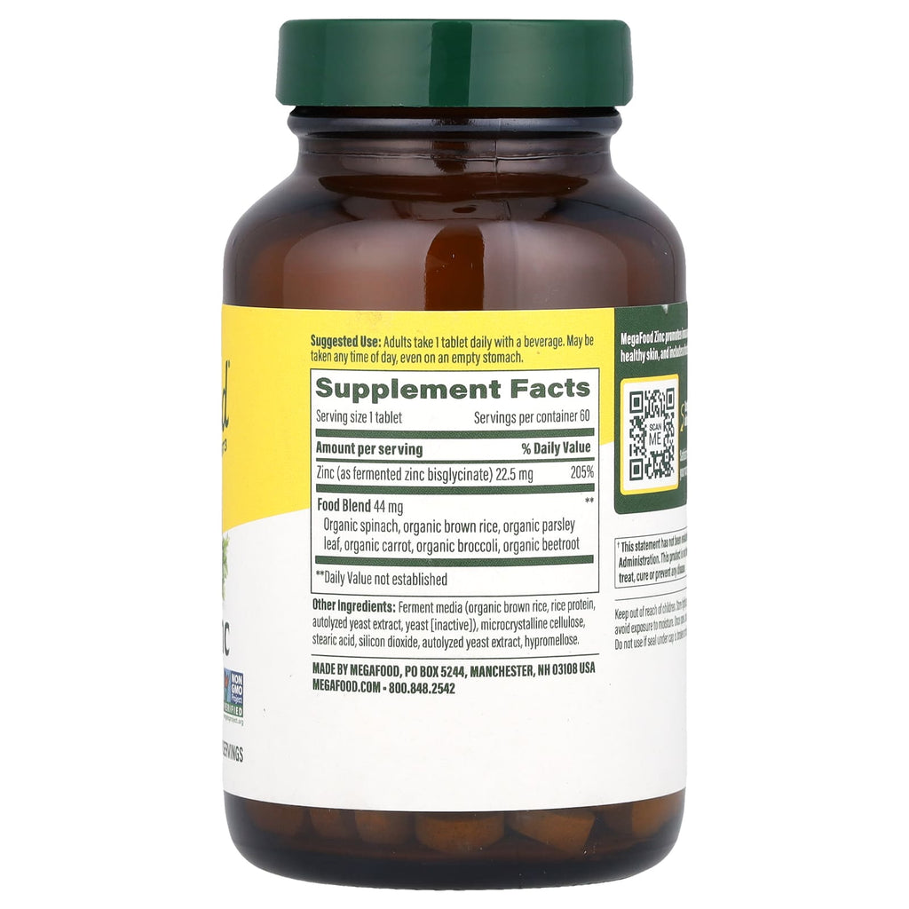 MegaFood, Zinc, 22.5 mg, 60 Tablets