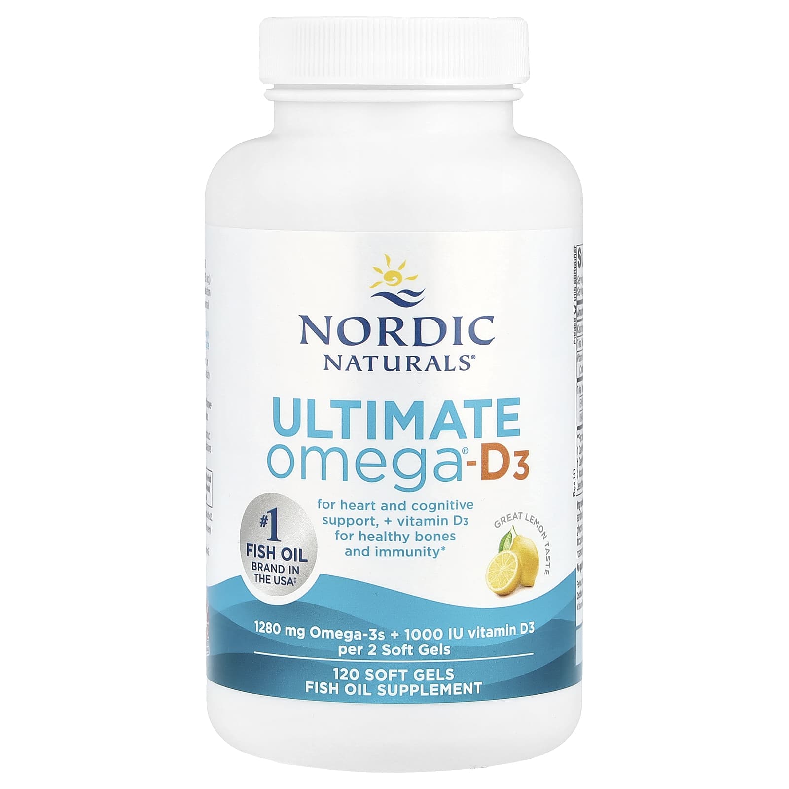 Nordic Naturals, Ultimate Omega®-D3, Lemon, 120 Soft Gels