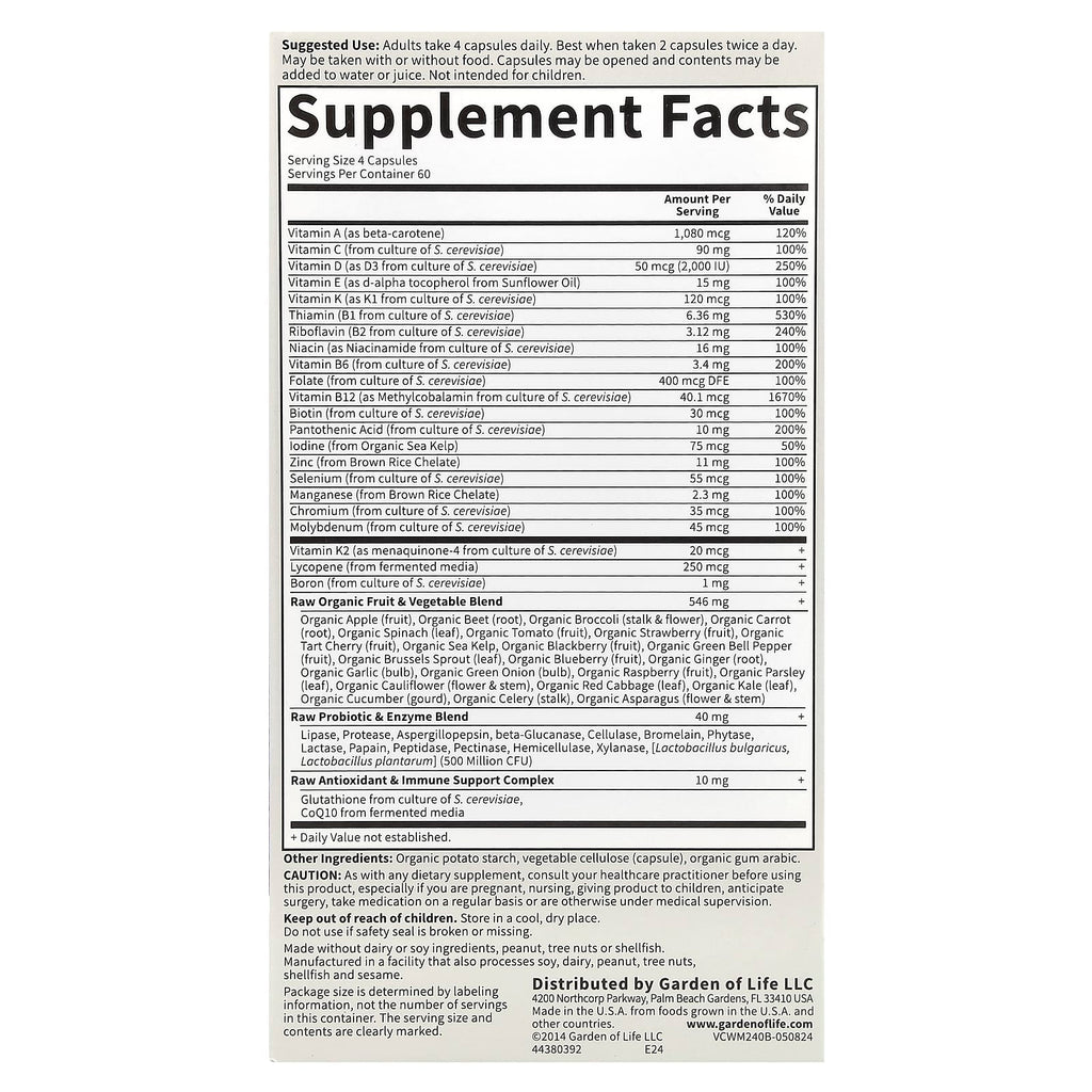 Garden of Life, Vitamin Code®, 50 & Wiser Men, Whole Food Multivitamin, 240 Vegetarian Capsules