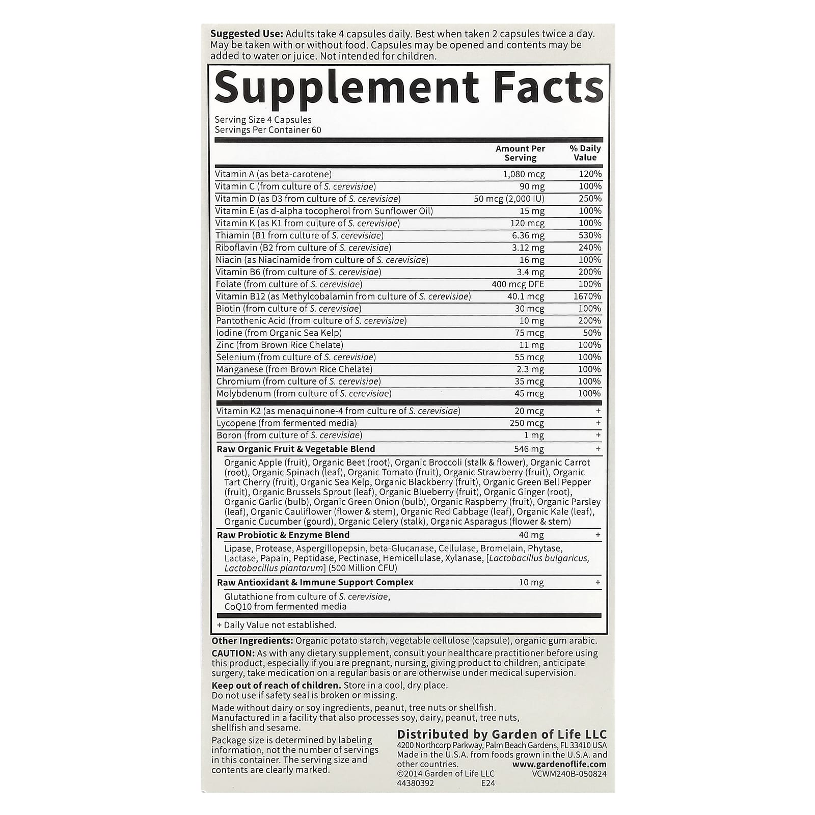 Garden of Life, Vitamin Code®, 50 & Wiser Men, Whole Food Multivitamin, 240 Vegetarian Capsules