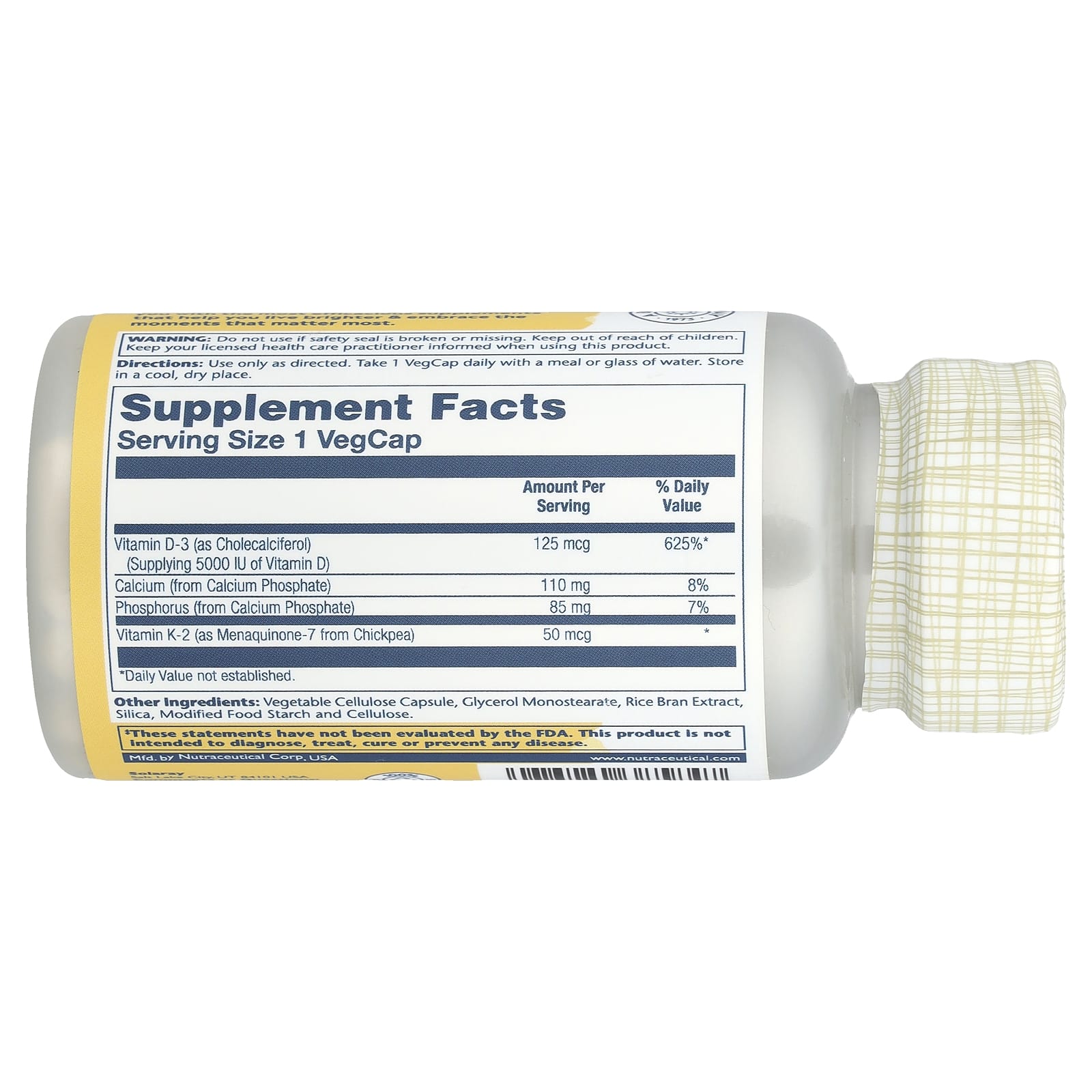 Solaray, Vitamin D3 + K2, 60 VegCaps