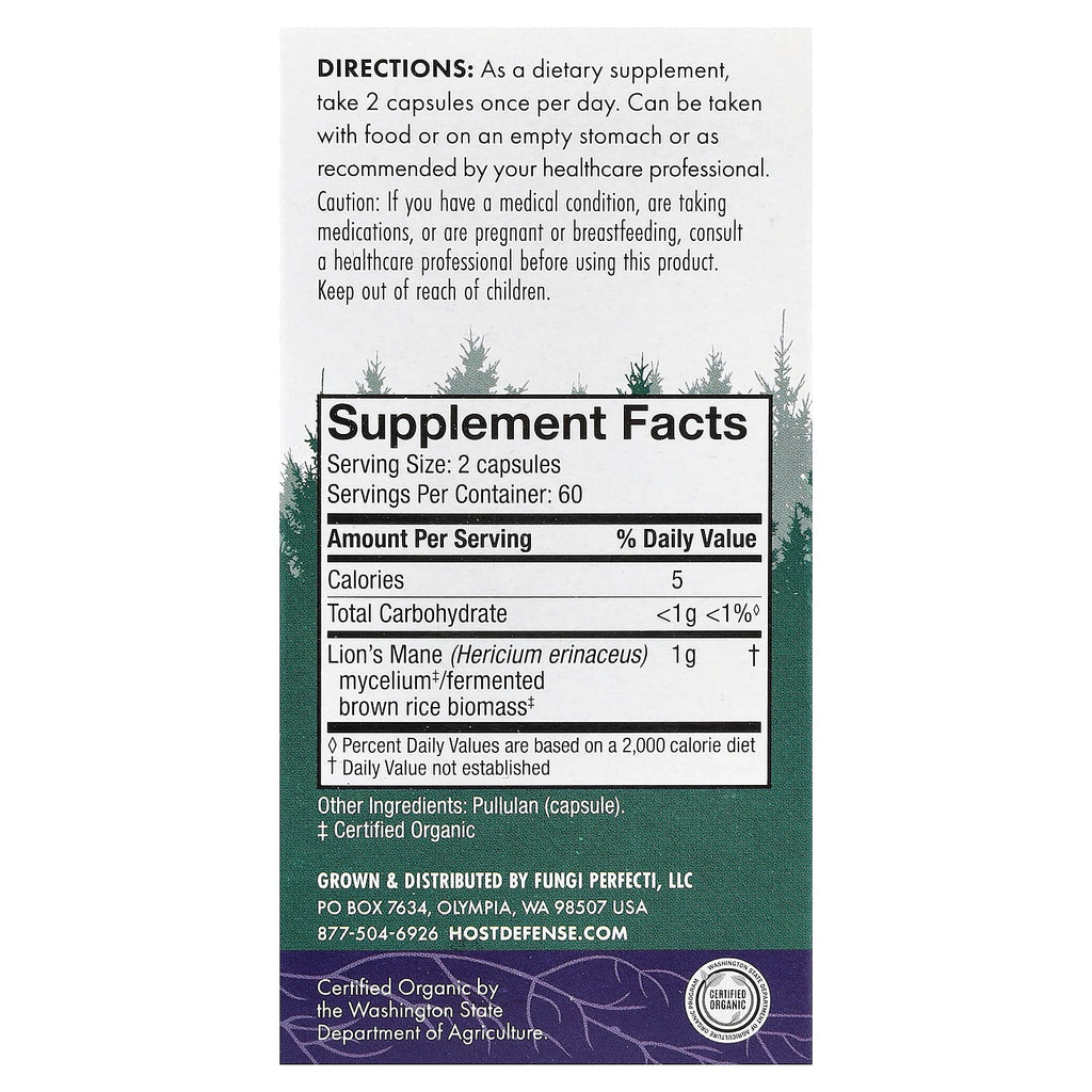Host Defense, Mushrooms™, Lion's Mane, 120 Capsules (0.5 g per Capsule)