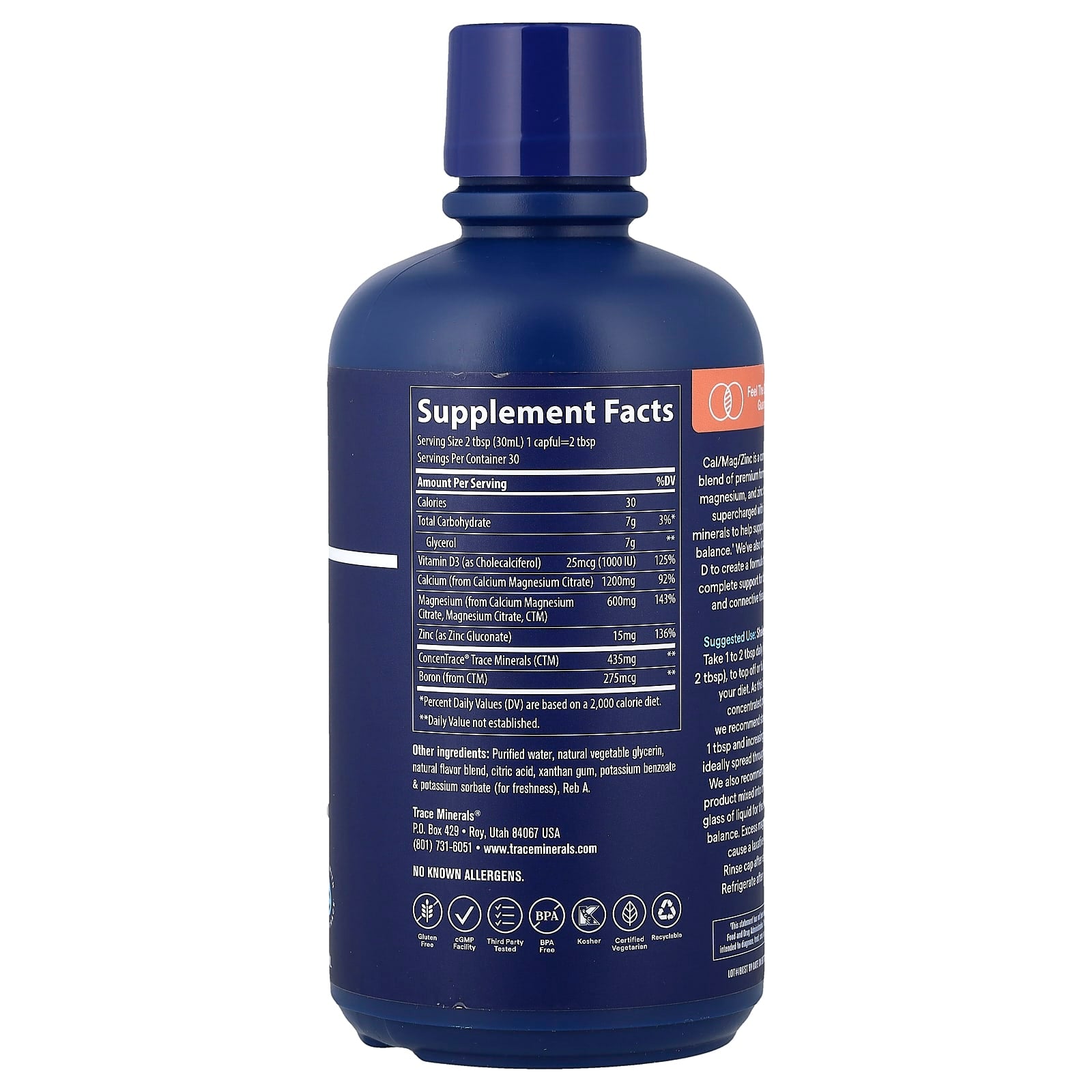 Trace, Liquid Mineral Supplement, Cal/Mag/Zinc, Strawberry , 30 fl oz (887 ml)