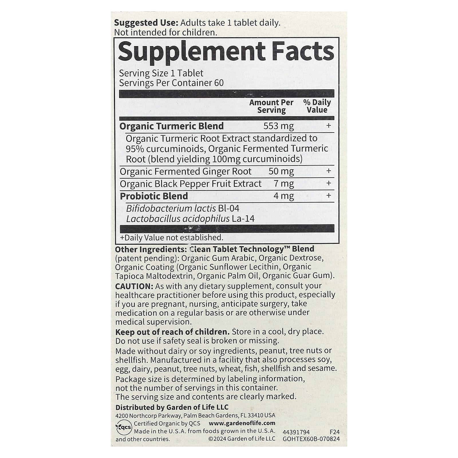 Garden of Life, Organics, Turmeric, Inflammatory Response, 60 Vegan Tablets