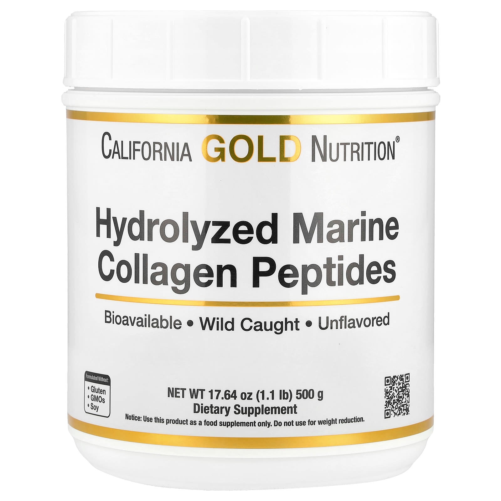 California Gold Nutrition, Hydrolyzed Marine Collagen Peptides, Unflavored, 1.1 lb (500 g)