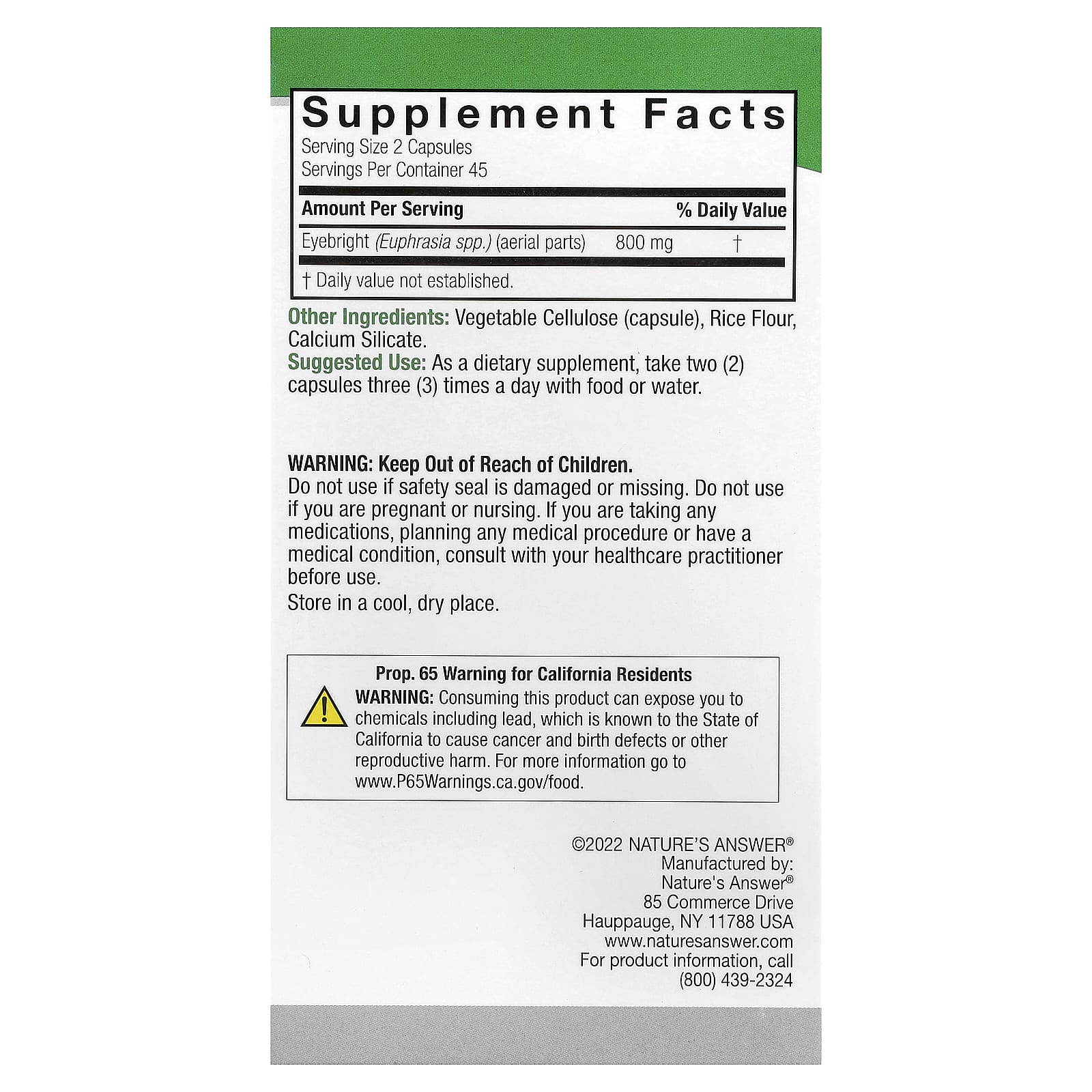 Nature's Answer, Eyebright, 90 Vegetarian Capsules (400 mg per Capsule)