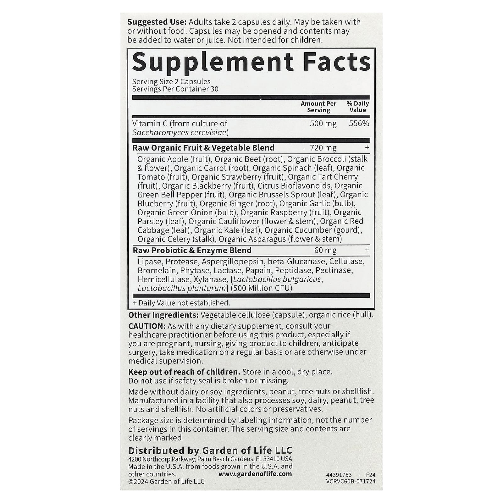 Garden of Life, Vitamin Code®, RAW Vitamin C™, 60 Vegan Capsules