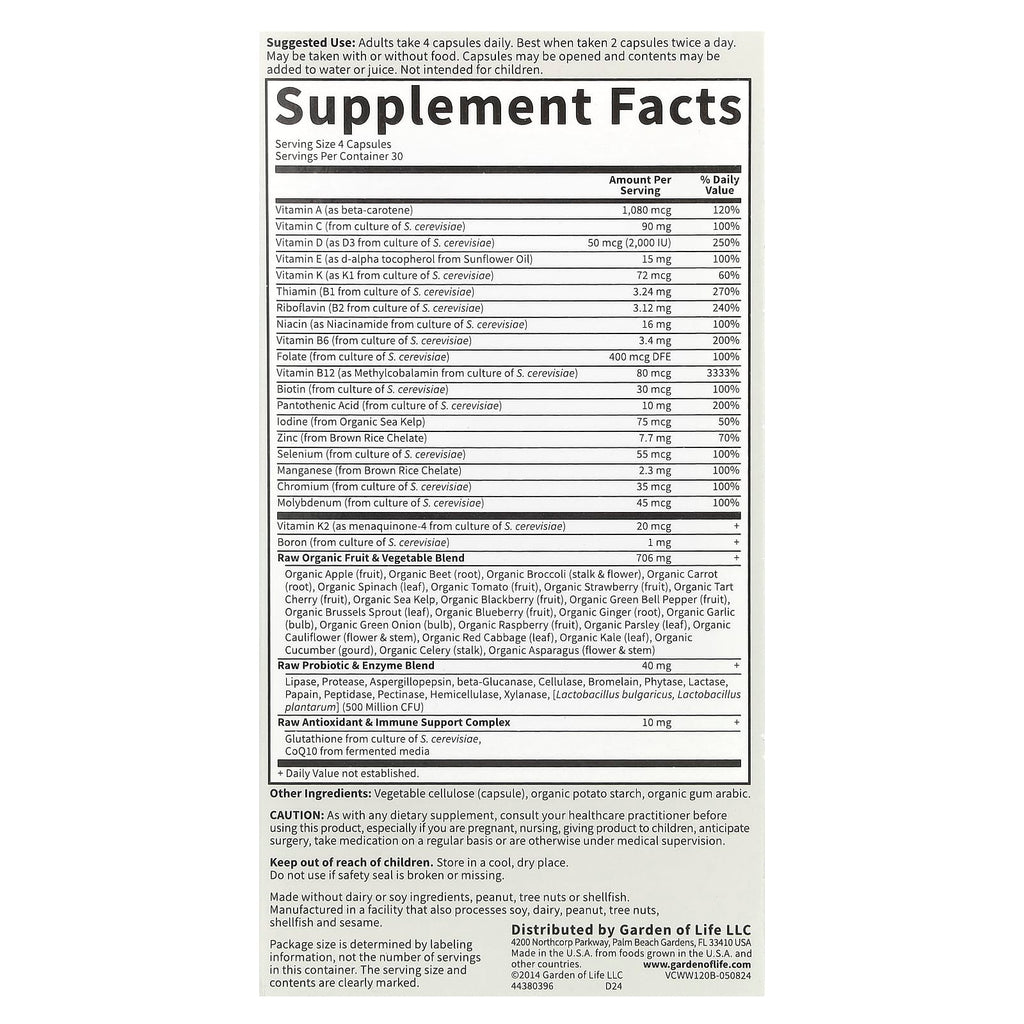 Garden of Life, Vitamin Code®, Whole Food Multivitamin For 50 & Wiser Women, 120 Vegetarian Capsules