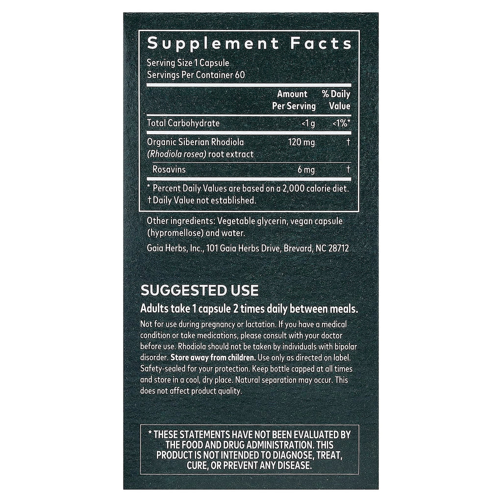 Gaia Herbs, Rhodiola Rosea, 60 Vegan Liquid Phyto-Caps