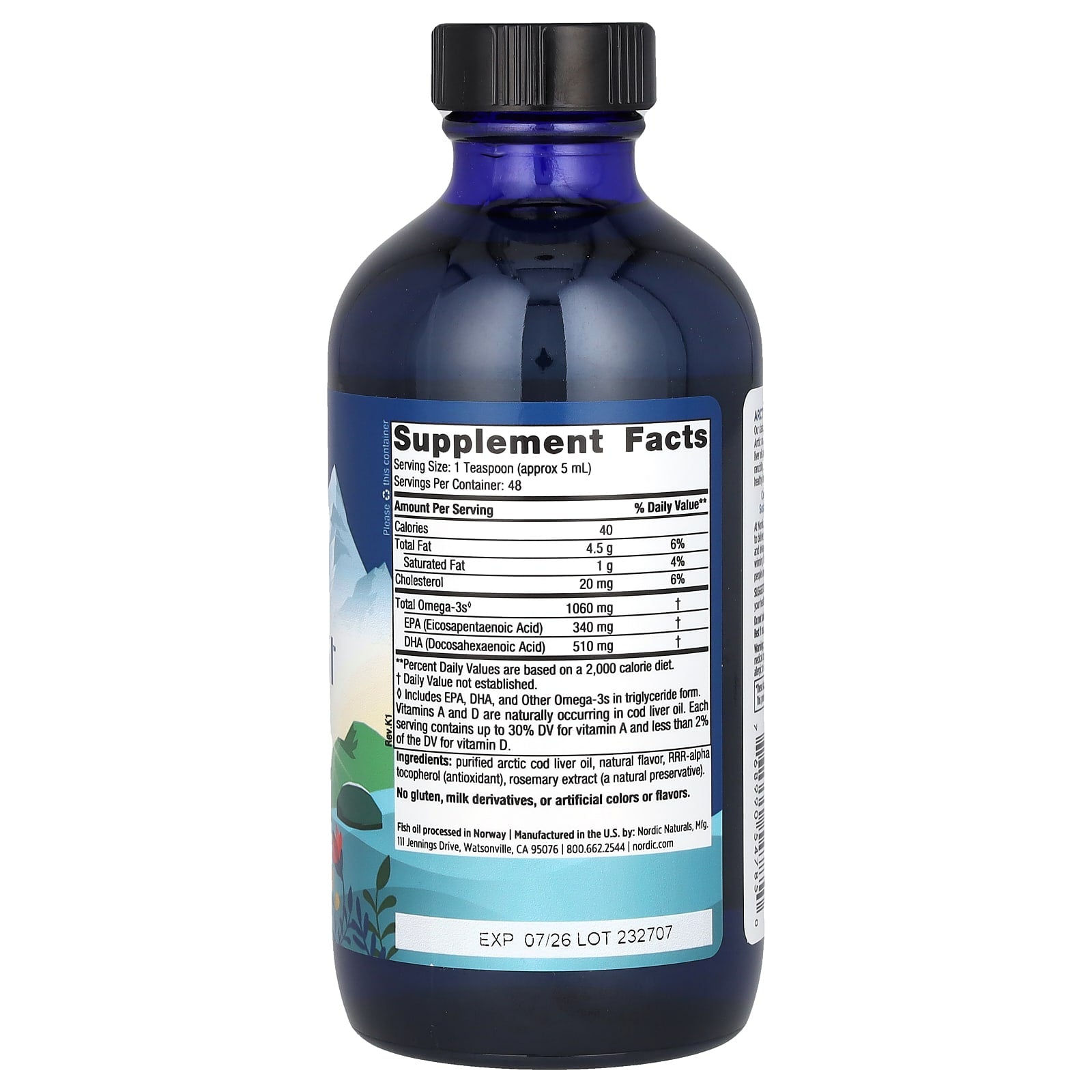 Nordic Naturals, Arctic Cod Liver Oil, Orange, 1,060 mg, 8 fl oz (237 ml)