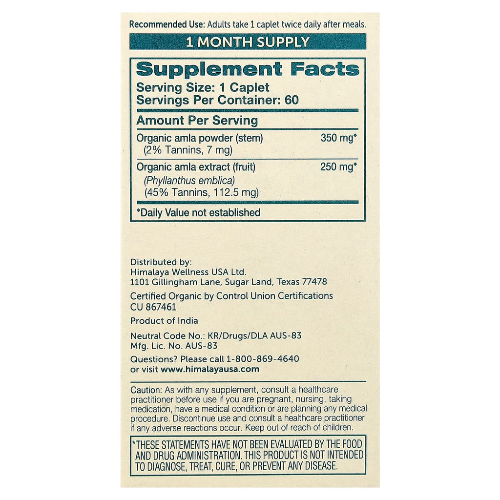 Himalaya, Organic Amla, 60 Caplets