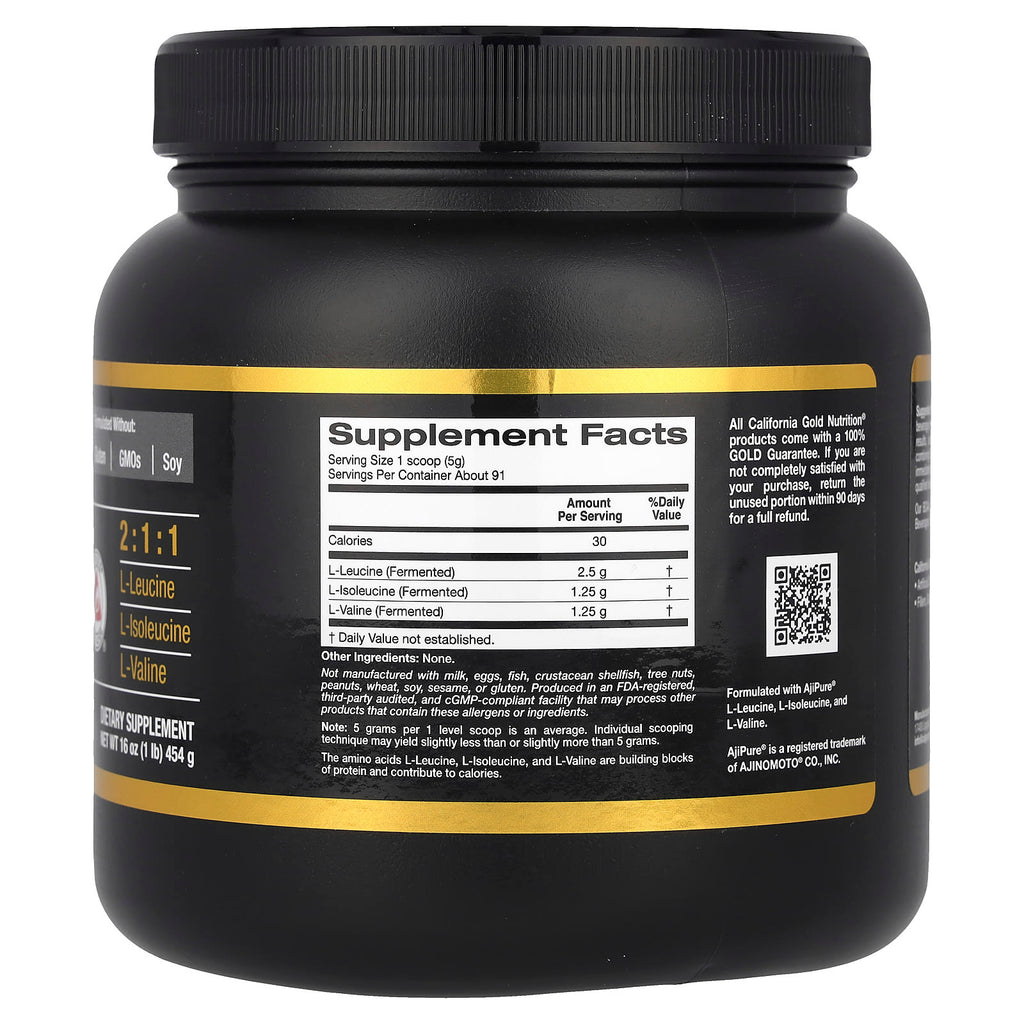 California Gold Nutrition, Sport, BCAA Powder, AjiPure®, Branched Chain Amino Acids with L-Leucine, L-Isoleucine and L-Valine, 1 lb (454 g)