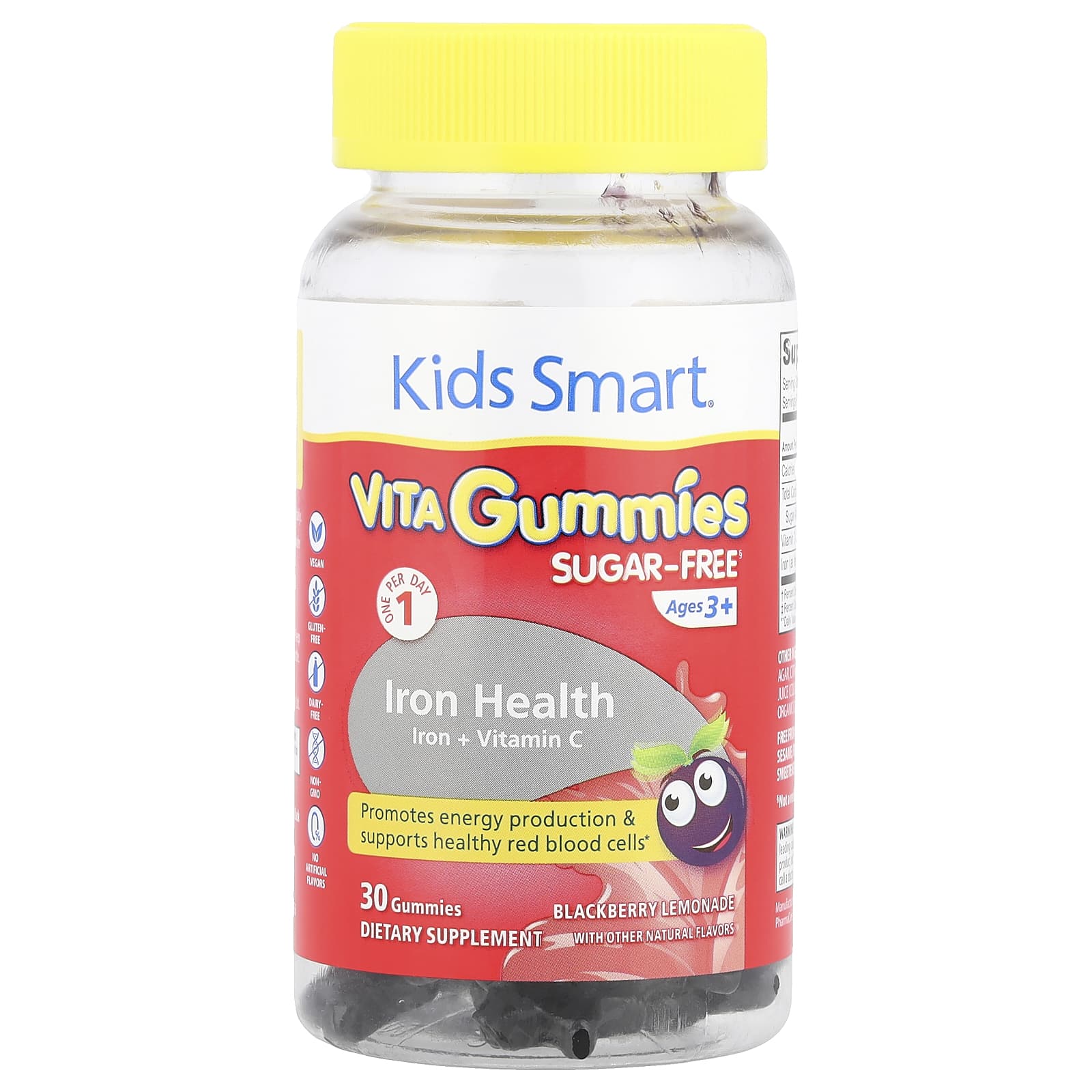 Kids Smart, Kids Smart® VITA Gummies®, Iron + Vitamin C, Ages 3+, Blackberry Lemonade, 30 Gummies