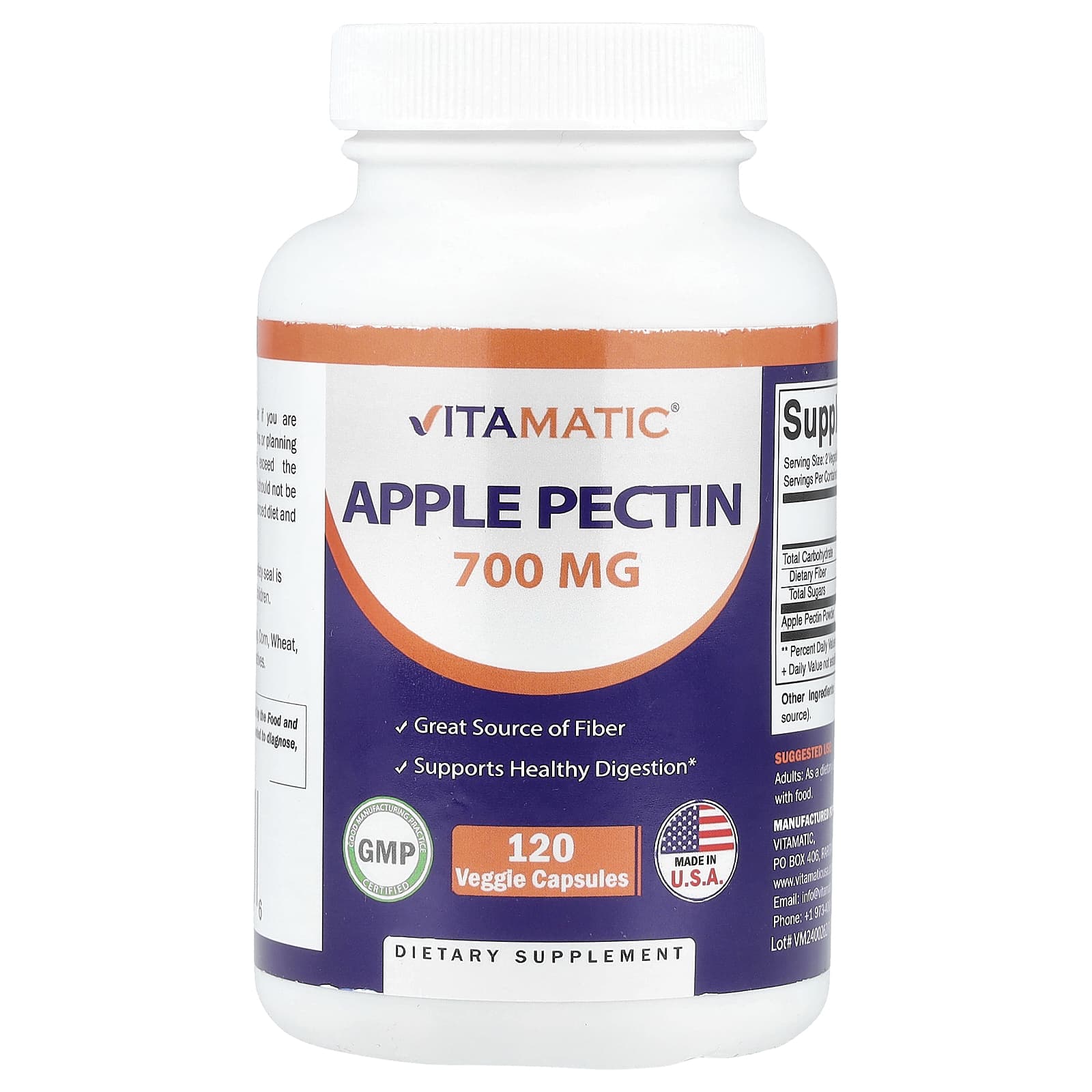 Vitamatic, Apple Pectin, 120 Veggie Capsules (700 mg per Capsule)