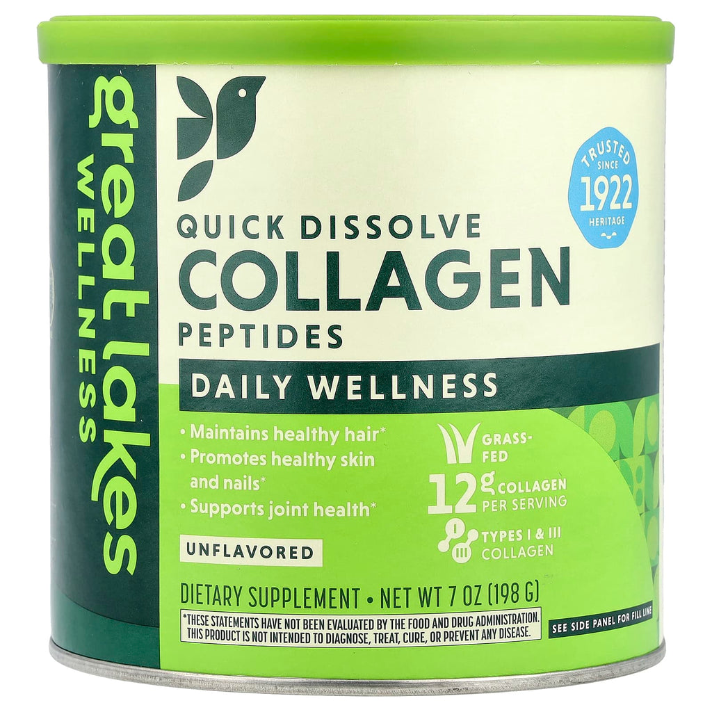 Great Lakes Wellness, Quick Dissolve Collagen Peptides, Daily Wellness, Unflavored, 7 oz (198 g)