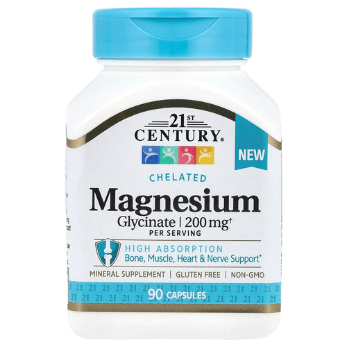 21st Century, Chelated Magnesium Glycinate, 90 Capsules, (100 mg per Capsule)