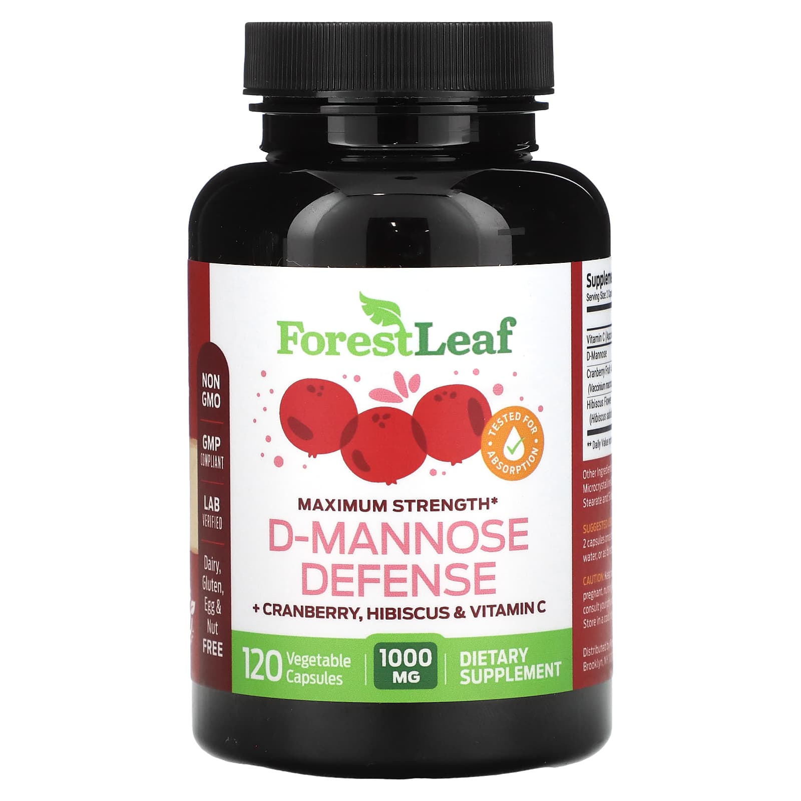 Forest Leaf, D-Mannose Defense, Maximum Strength, 120 Vegetarian Capsules