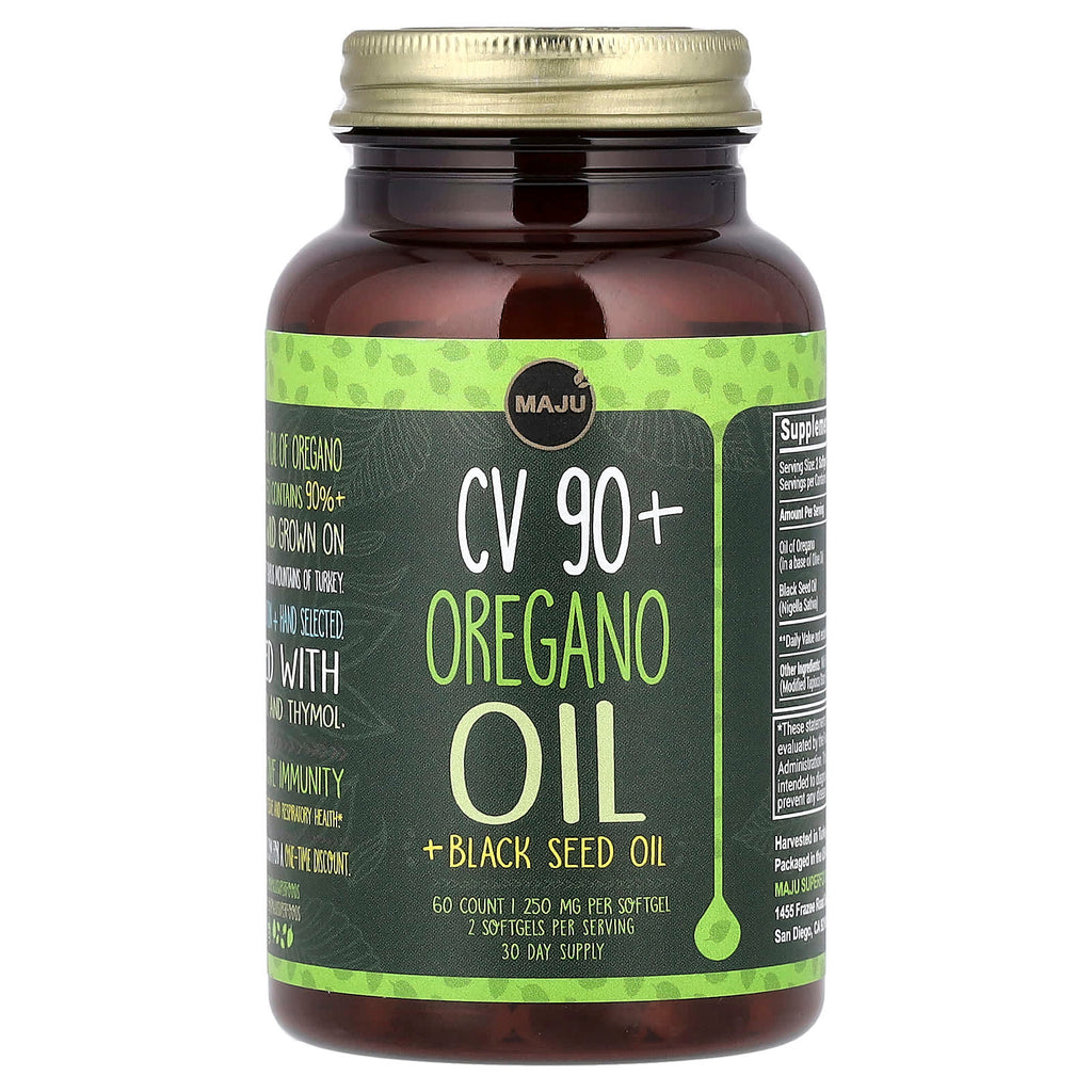 Maju Superfoods, CV 90+ Oregano Oil + Black Seed Oil, 60 Softgels