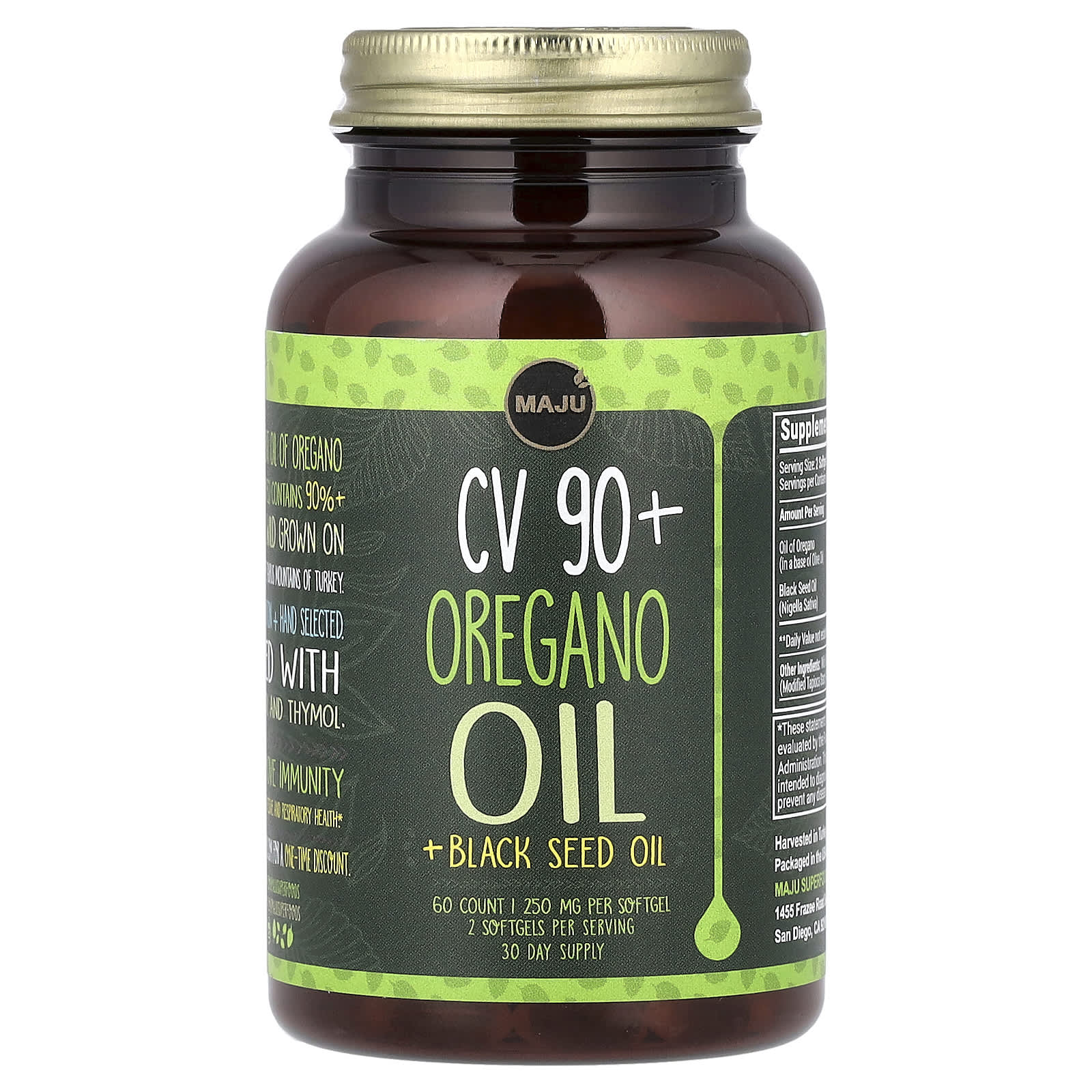 Maju Superfoods, CV 90+ Oregano Oil + Black Seed Oil, 60 Softgels