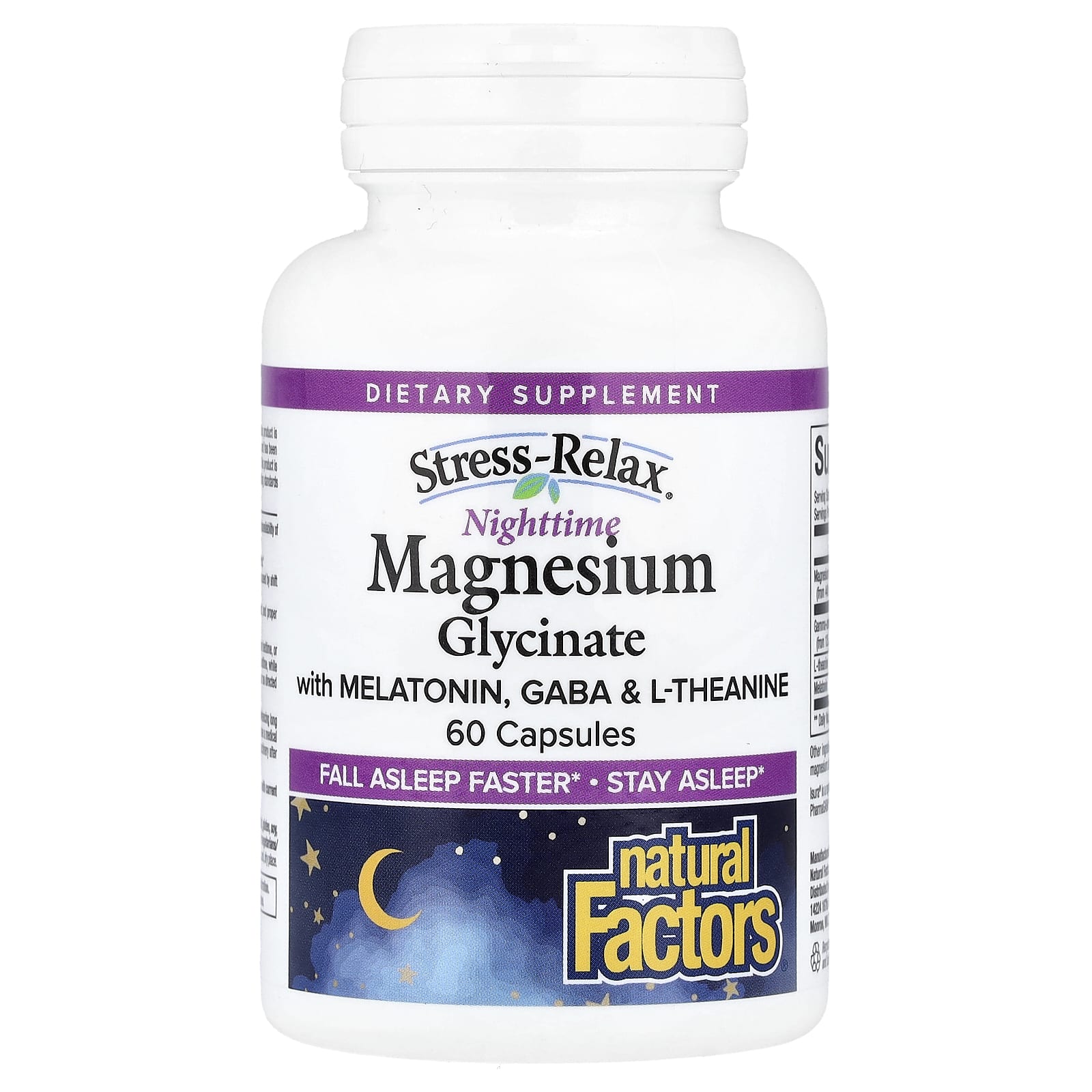 Natural Factors, Stess-Relax®, Nighttime Magnesium Glycinate With Melatonin, GABA & L-Theanine, 60 Capsules