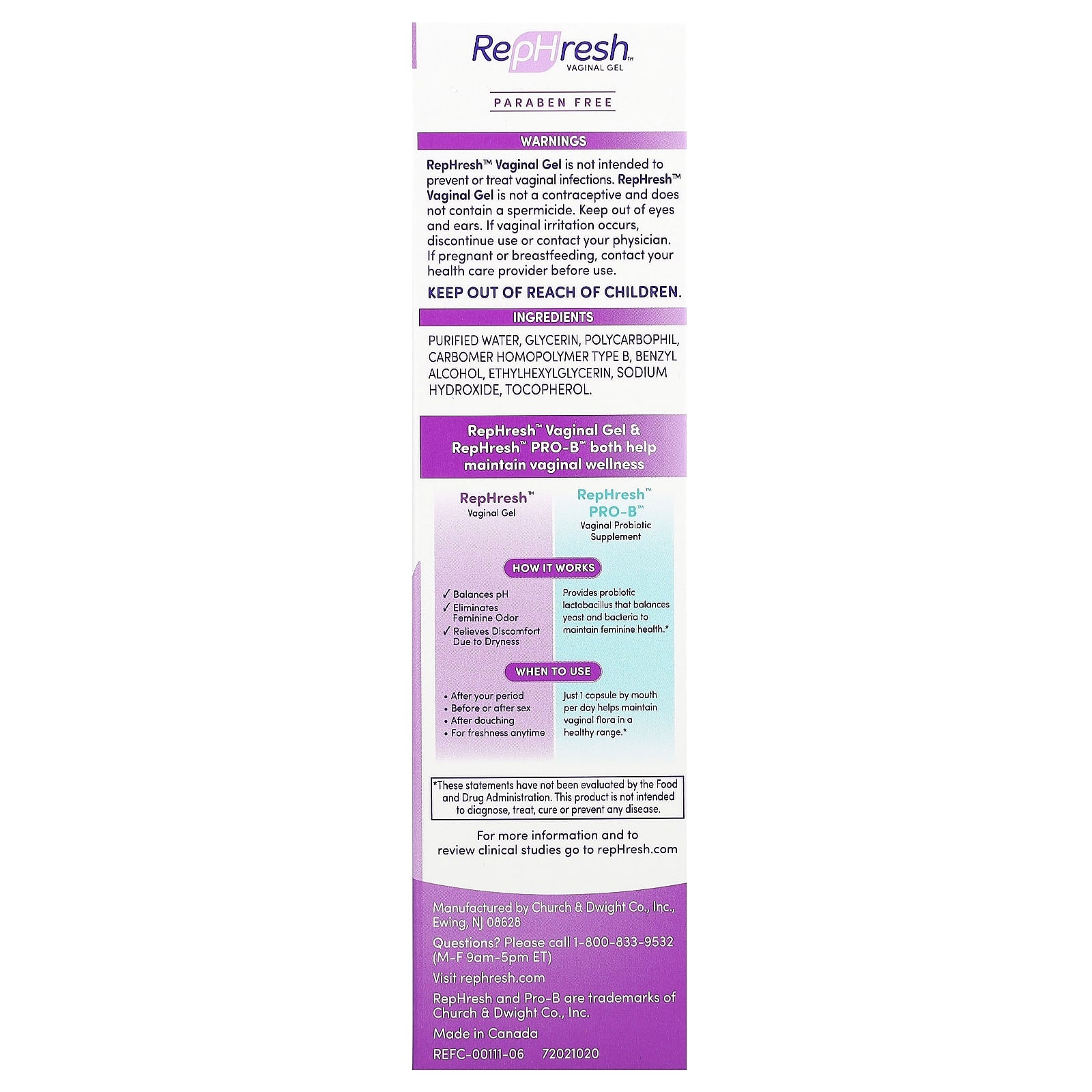 Rephresh, Vaginal Gel, Odor Eliminating Gel, 4 Pre-Filled Gel Applicators, 0.07 oz (2 g) Each