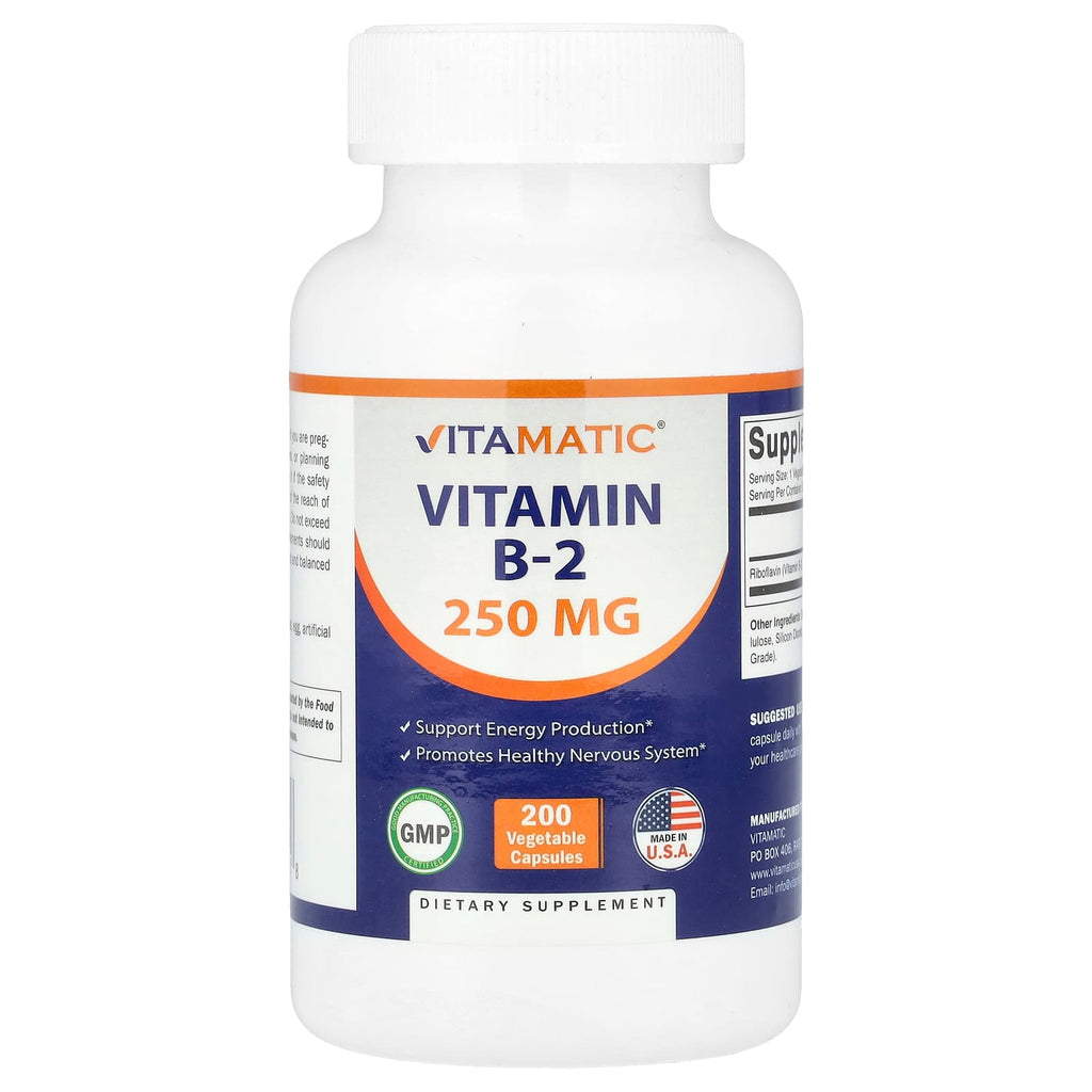 Vitamatic, Vitamin B-2, 250 mg , 200 Vegetable Capsules
