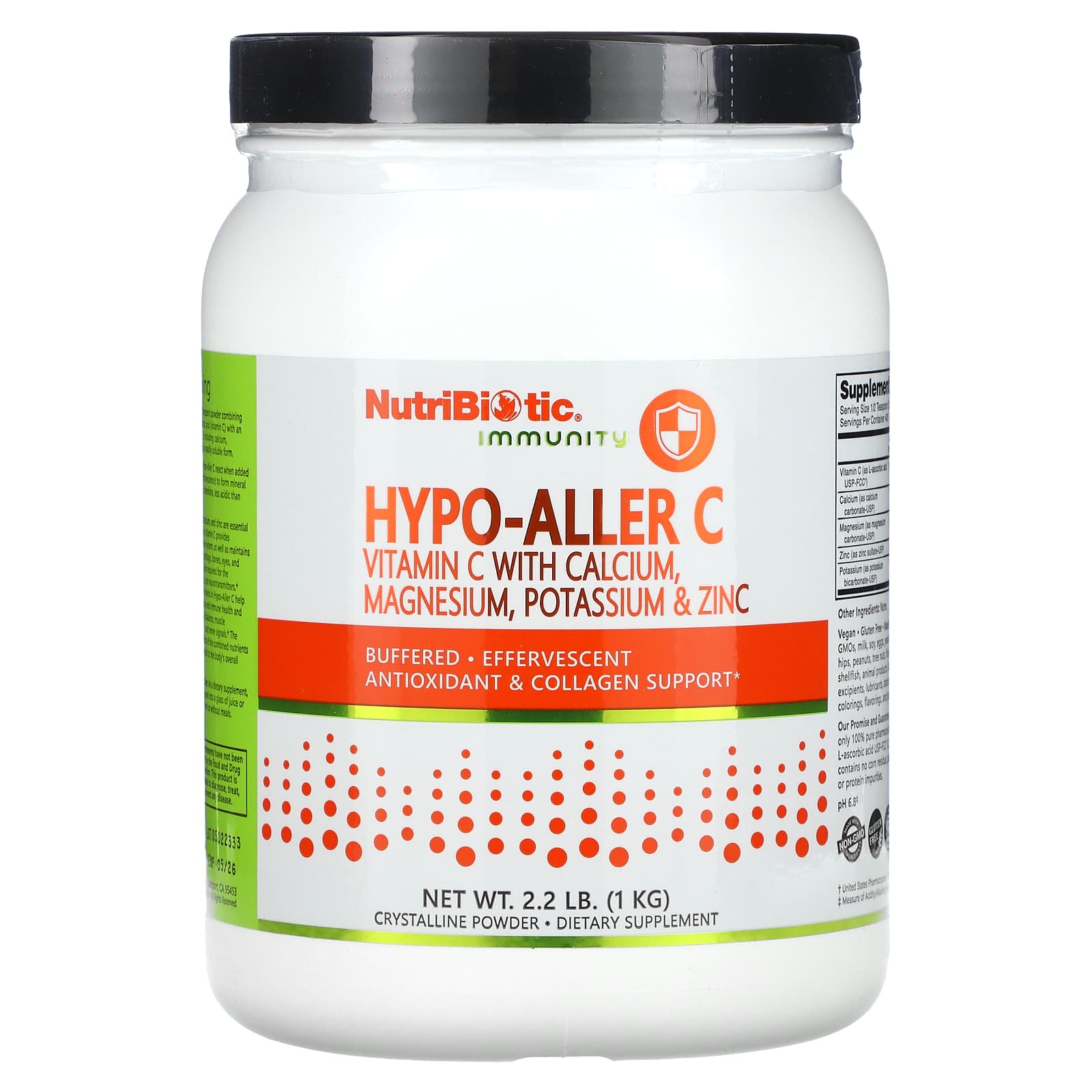 NutriBiotic, Immunity, Hypo-Aller C, Vitamin C with Calcium, Magnesium, Potassium & Zinc, 2.2 lb (1 kg)