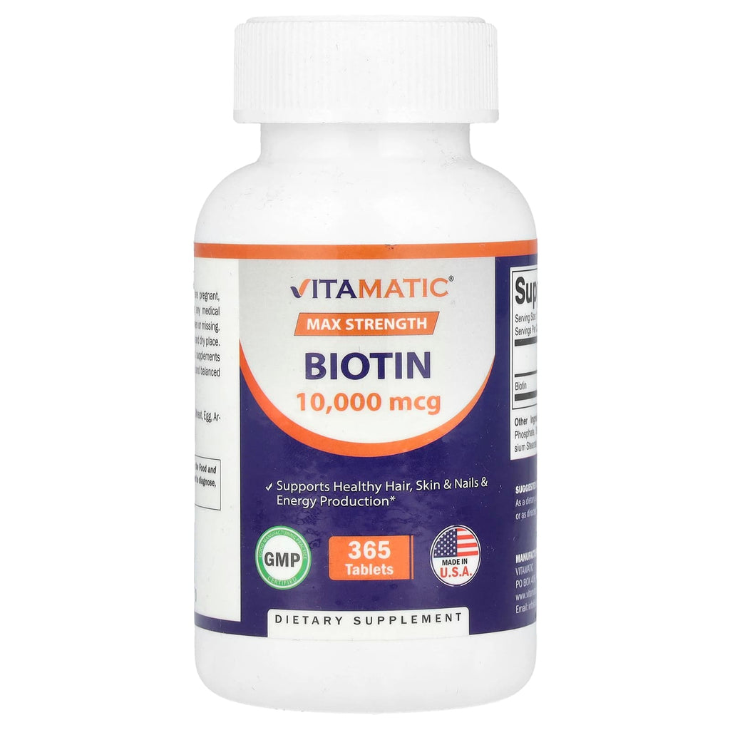Vitamatic, Biotin, Max Strength, 10,000 mcg, 365 Tablets