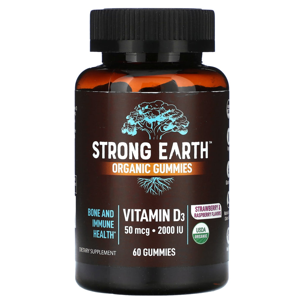 YumVs, Strong Earth Organic Gummies, Vitamin D3, Strawberry Raspberry, 60 Gummies (1,000 IU per Gummy)