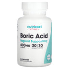 Nutricost, Women, Boric Acid, Vaginal Suppository, 600 mg, 30 Capsules