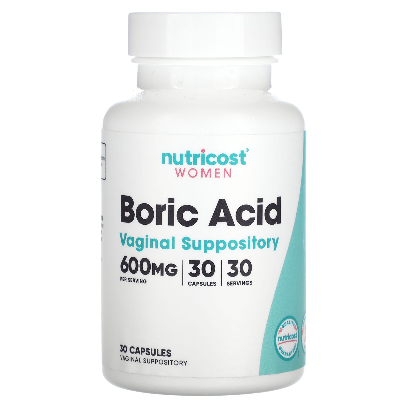 Nutricost, Women, Boric Acid, Vaginal Suppository, 600 mg, 30 Capsules