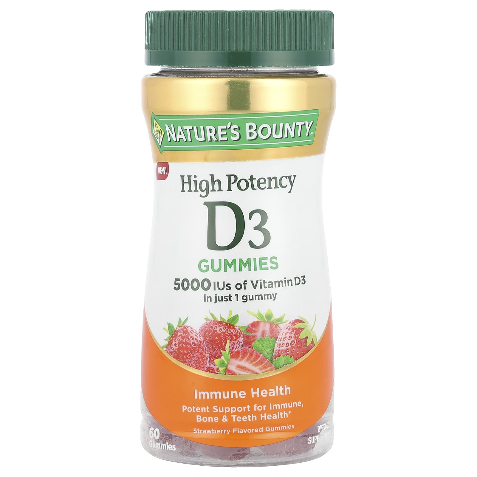 Nature's Bounty, Vitamin D3 Gummies, High Potency, Strawberry, 5,000 IU, 60 Gummies