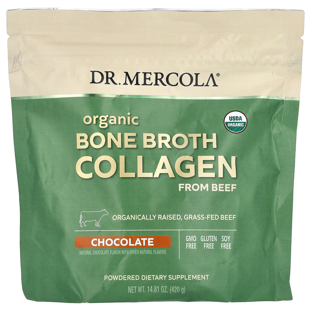 Dr. Mercola, Organic Bone Broth Collagen from Beef, Chocolate, 14.81 oz (420 g)