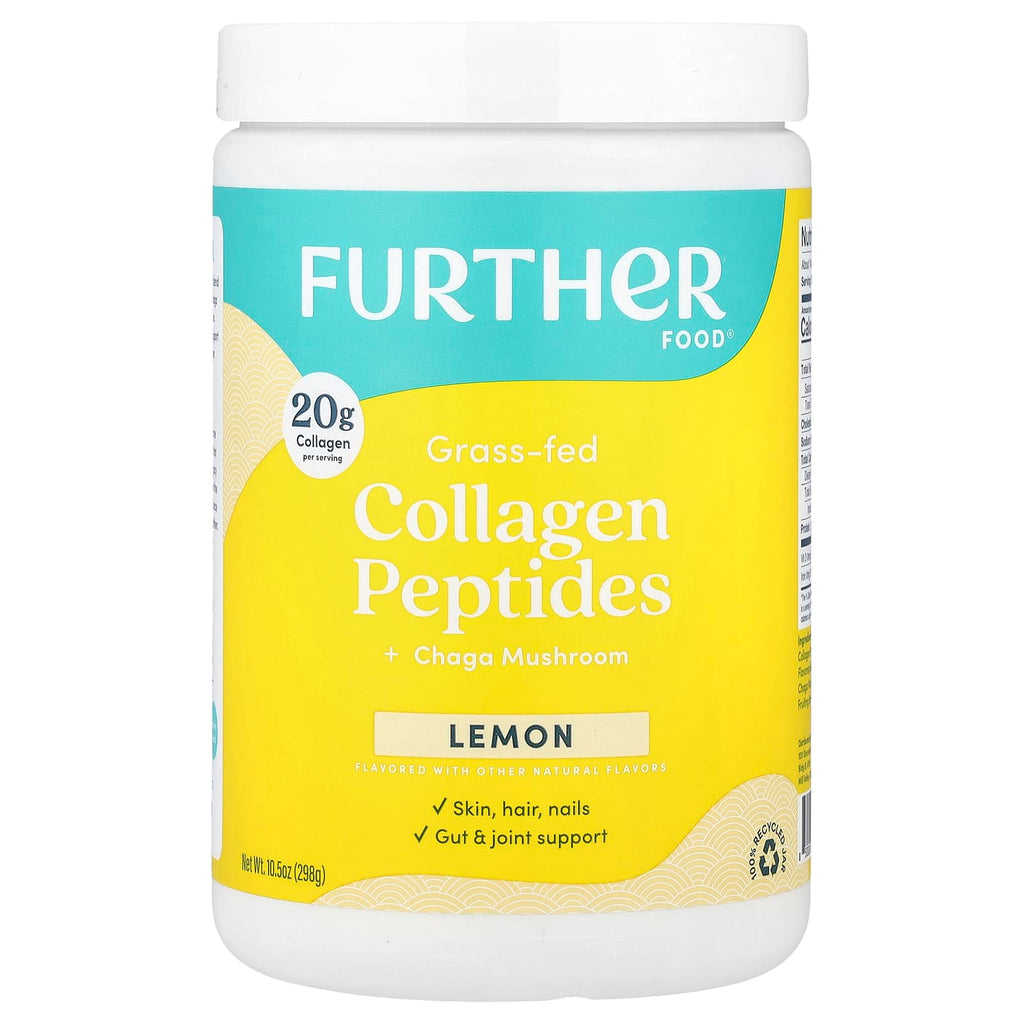 Further Food, Grass-Fed Collagen Peptides + Chaga Mushroom, Lemon, 10.5 oz (298 g)