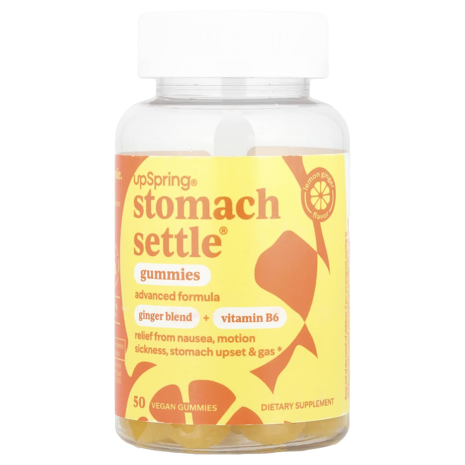 UpSpring, Stomach Settle® Gummies, Lemon Ginger, 50 Vegan Gummies