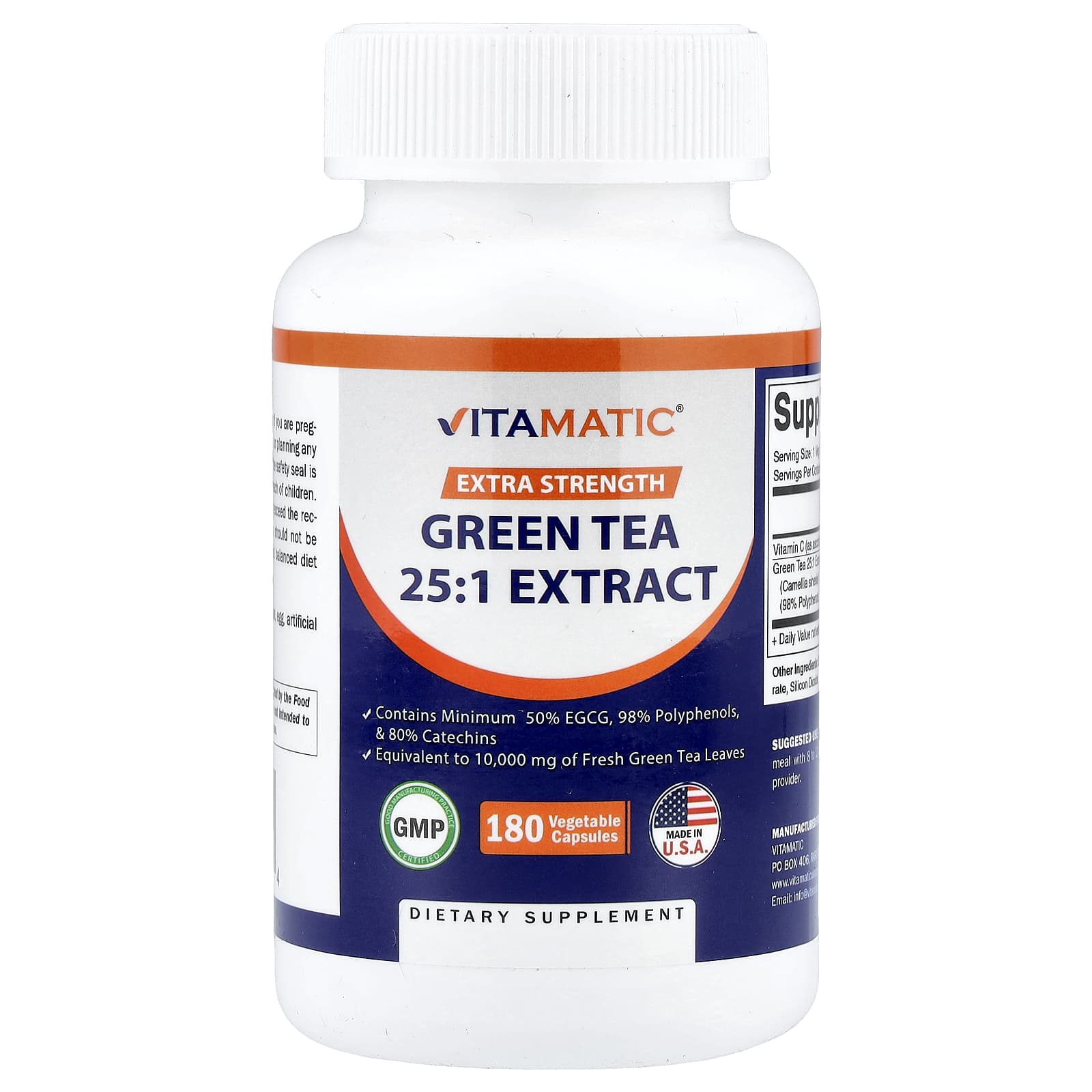 Vitamatic, Green Tea, 25:1 Extract, 180 Vegetable Capsules