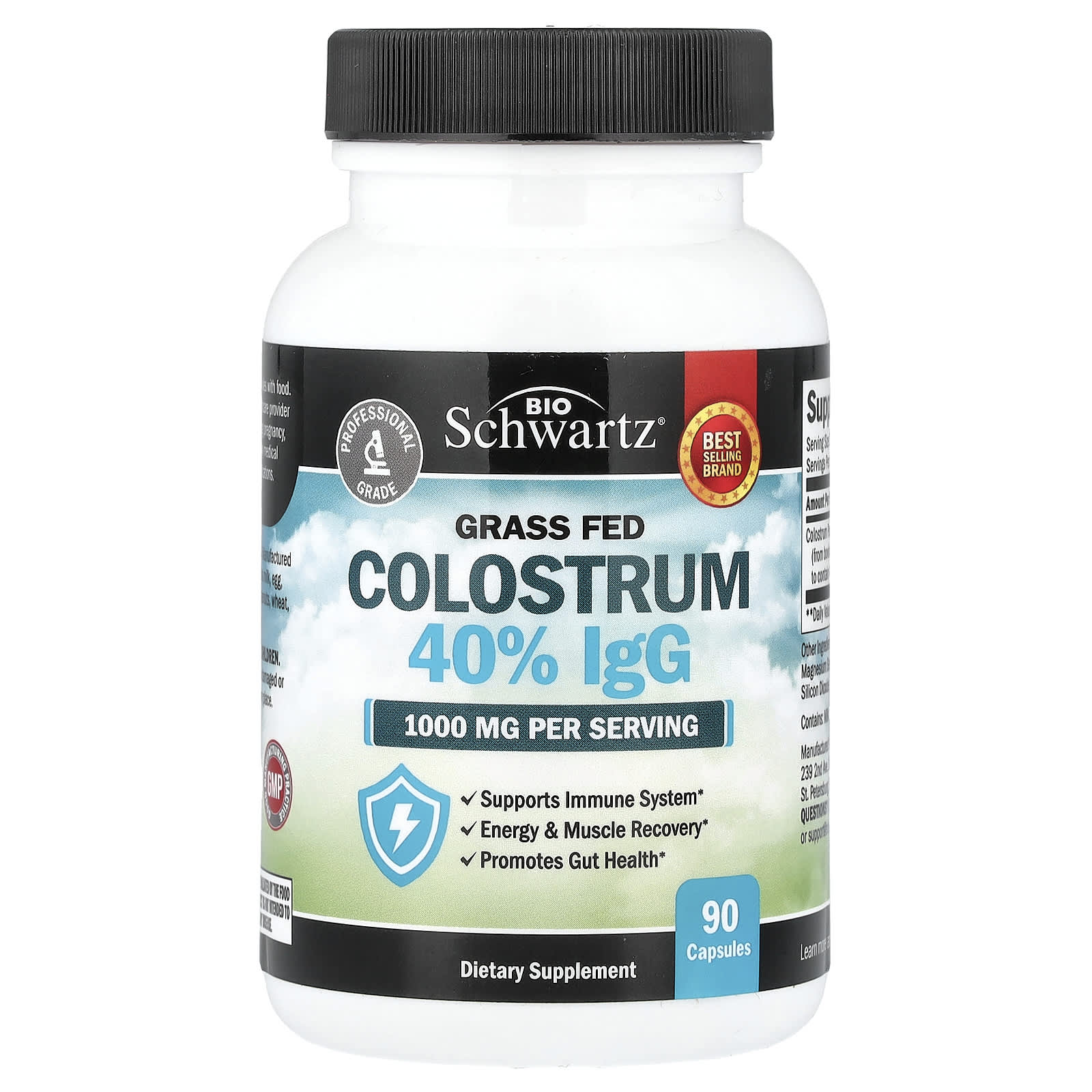 BioSchwartz, Grass Fed Colostrum 40% IgG, 90 Capsules (500 mg per Capsule)