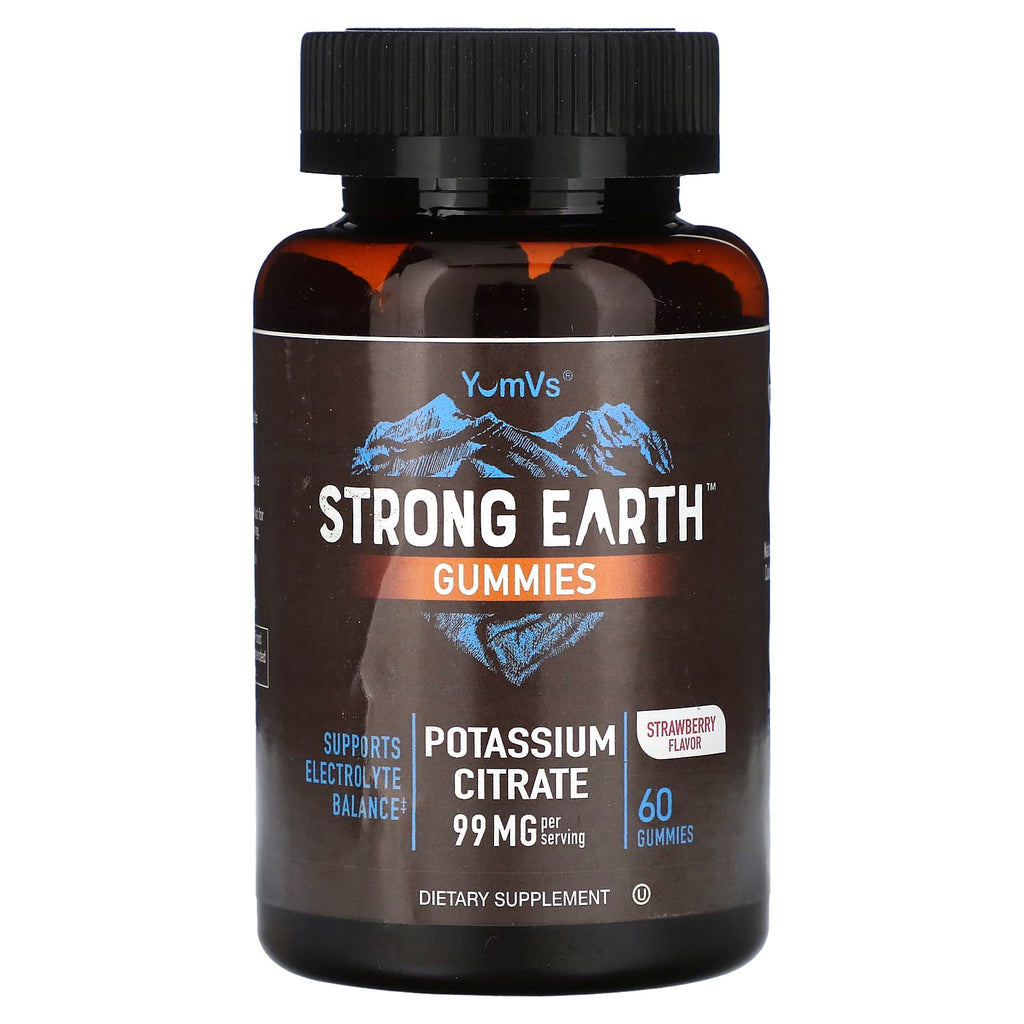 YumVs, Strong Earth Gummies, Potassium Citrate, Strawberry, 60 Gummies (49.5 mg per Gummy)